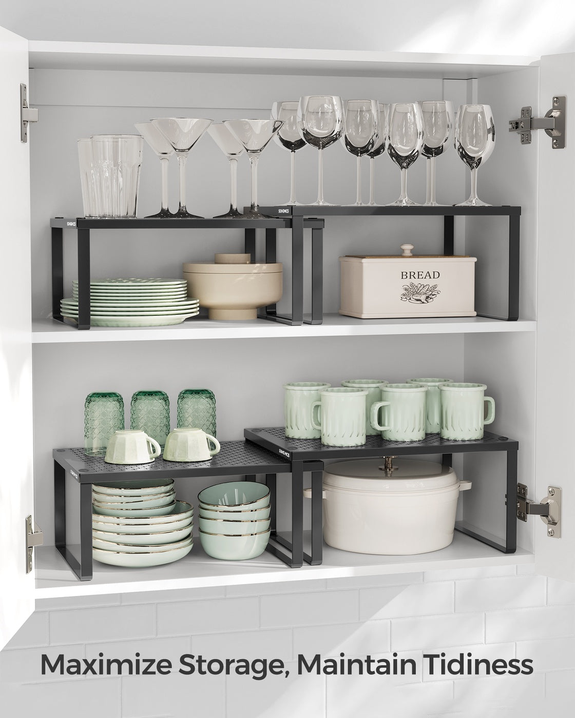 Spice Rack Set - Stackable Shelf Organizers - Black - Ink Black