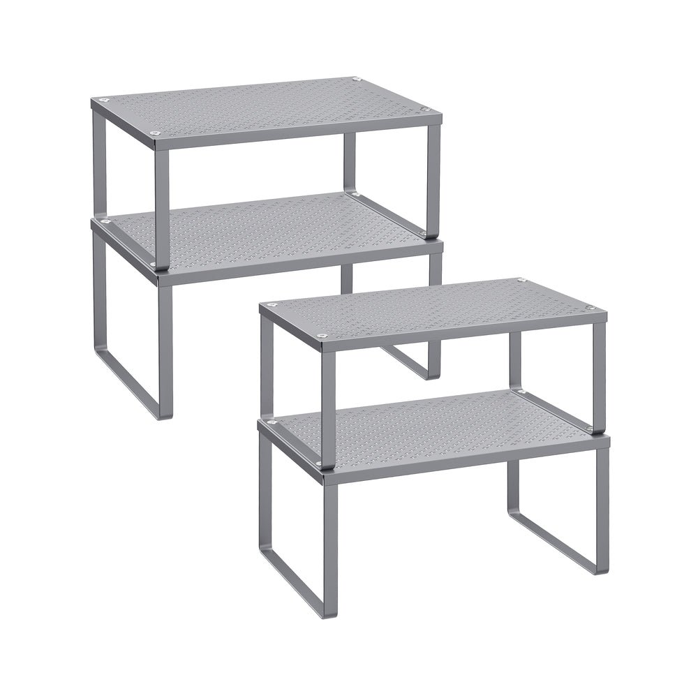 Spice Rack Set - Stackable Shelf Organizers - Black - Silver