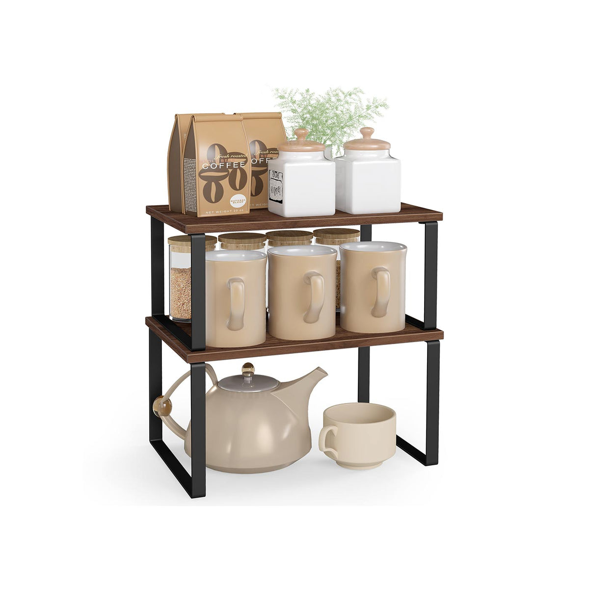 Cabinet Organizer Shelf - Set of 2 - Natural Walnut, Matte Black