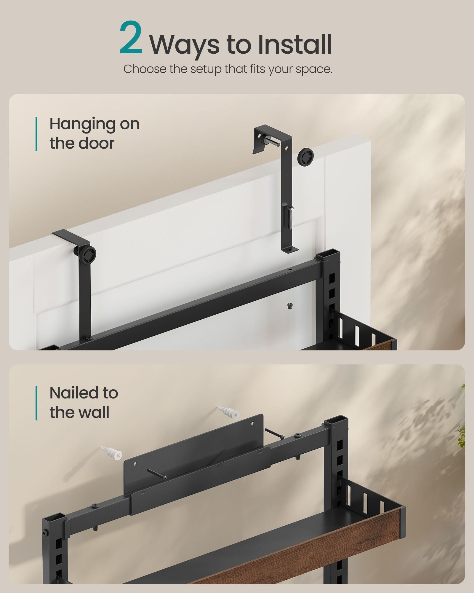8-Tier Over the Door Pantry Organizer - Ink Black and Natural Walnut