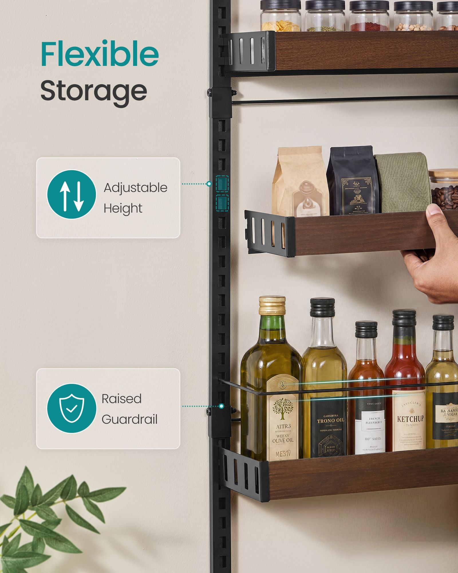 8-Tier Over the Door Pantry Organizer - Ink Black and Natural Walnut