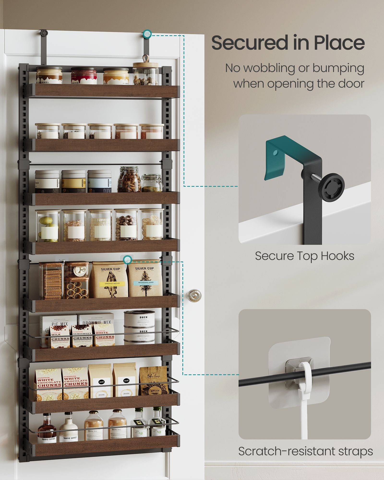 8-Tier Over the Door Pantry Organizer - Ink Black and Natural Walnut