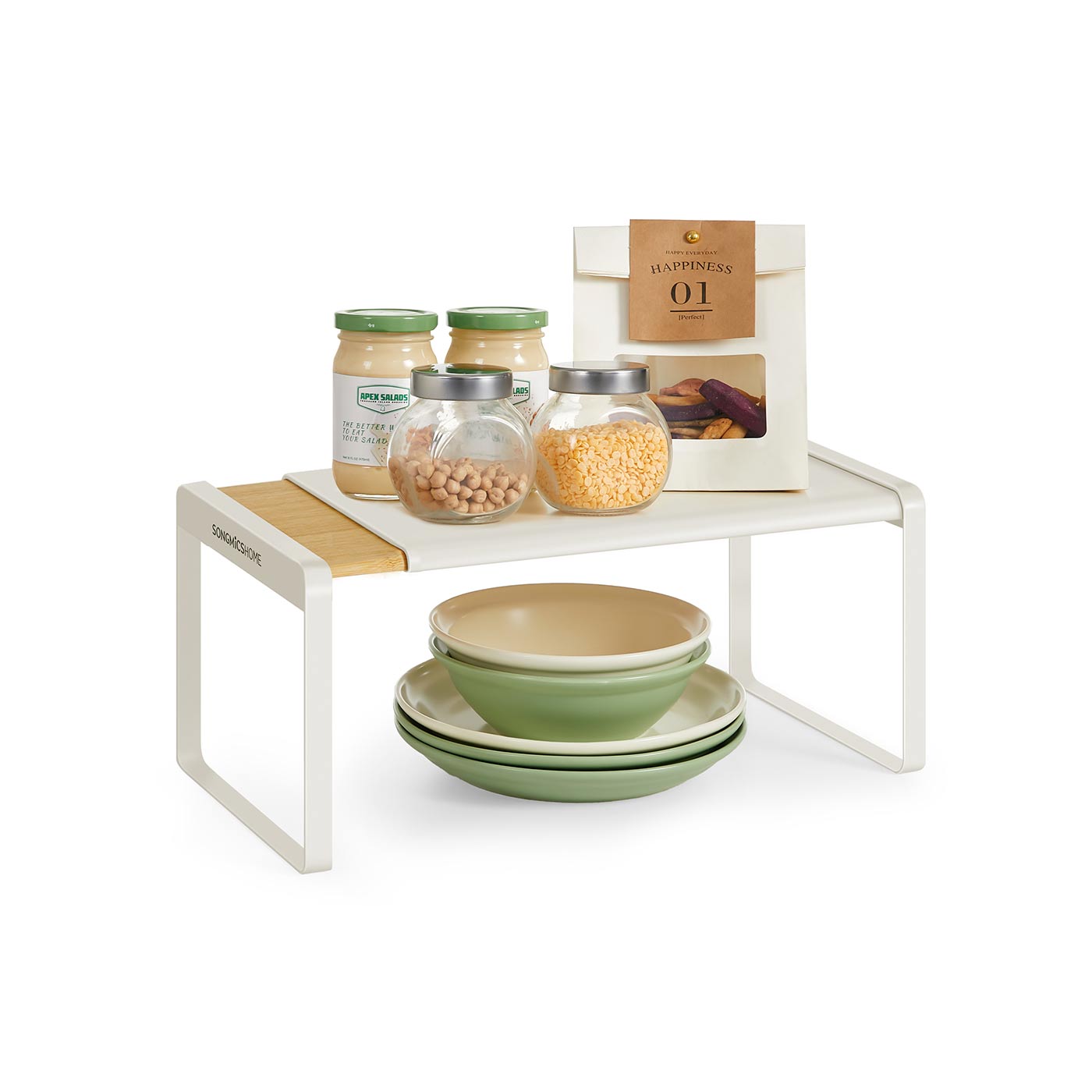 Expandable Cupboard Shelf Orgnizers - Light Bamboo, Cream White