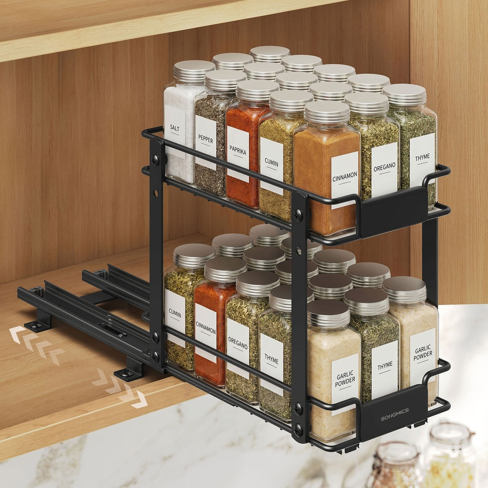 2 Tier Pull Out Spice Rack for Inside Cabinets - Black