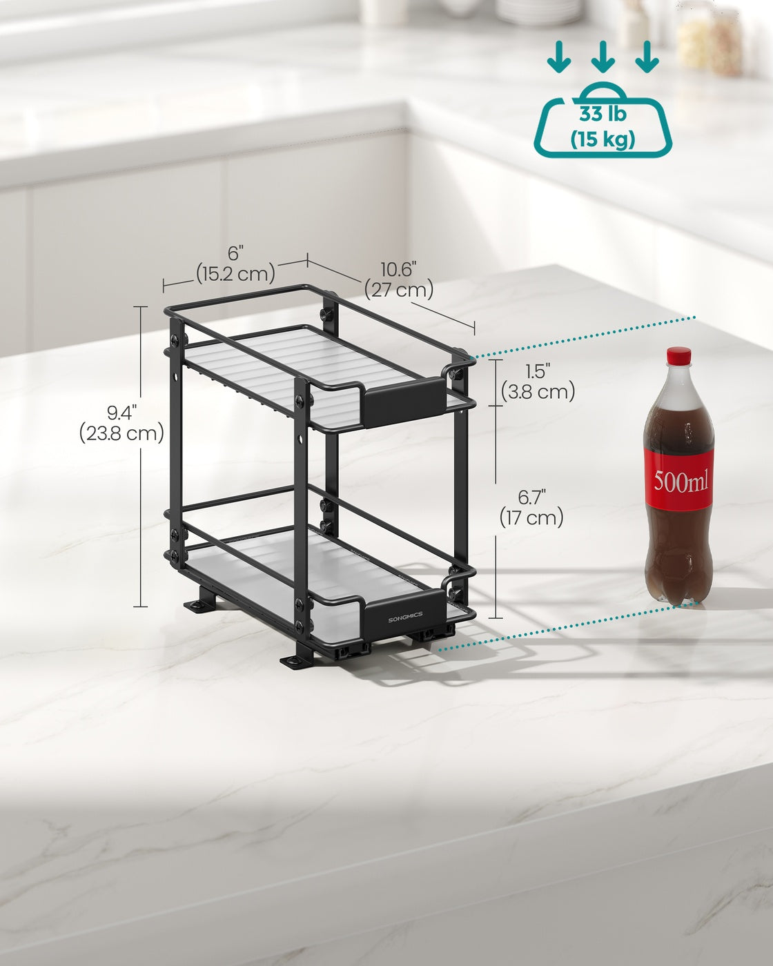 2 Tier Pull Out Spice Rack for Inside Cabinets - Black