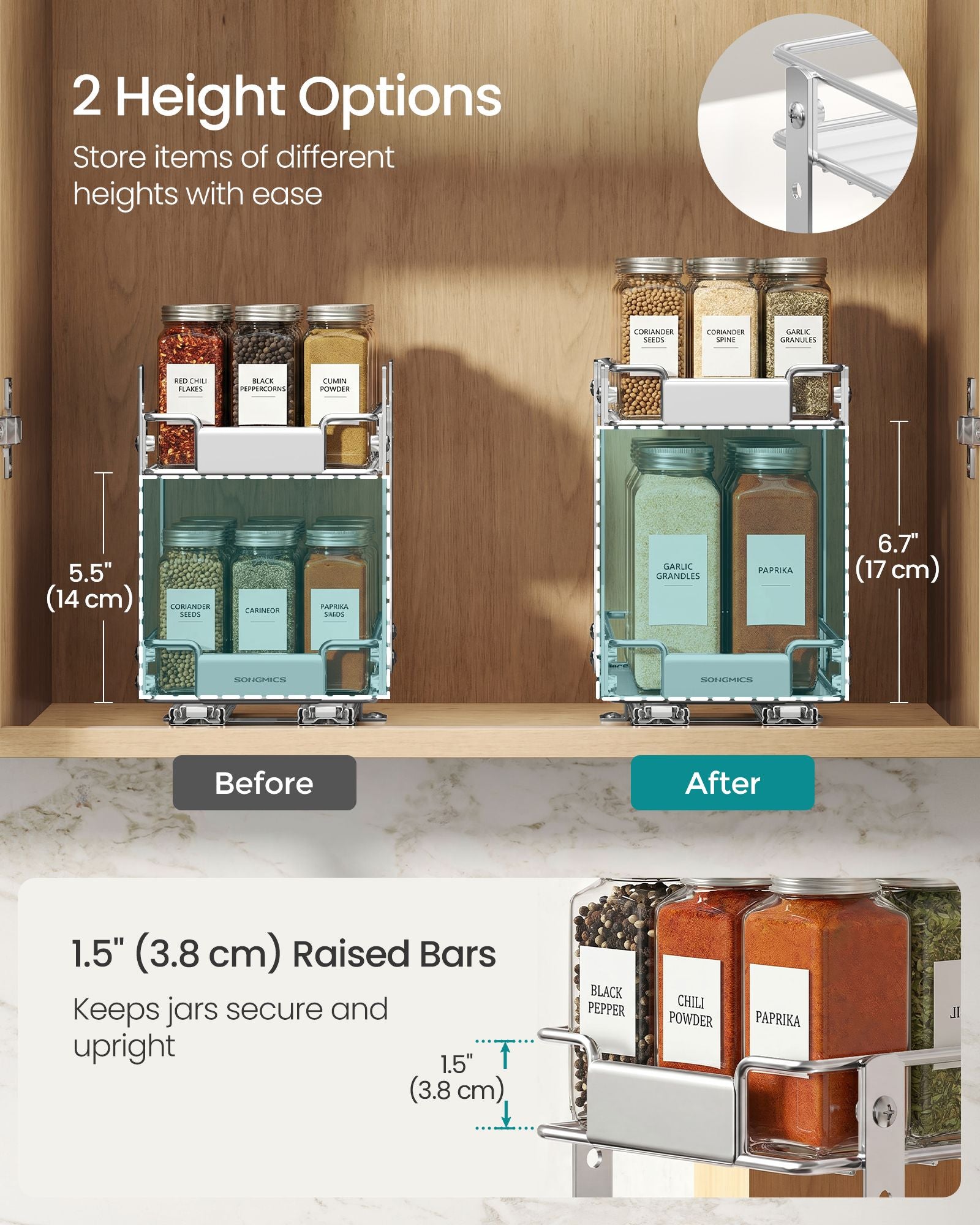 2 Tier Pull Out Spice Rack for Inside Cabinets