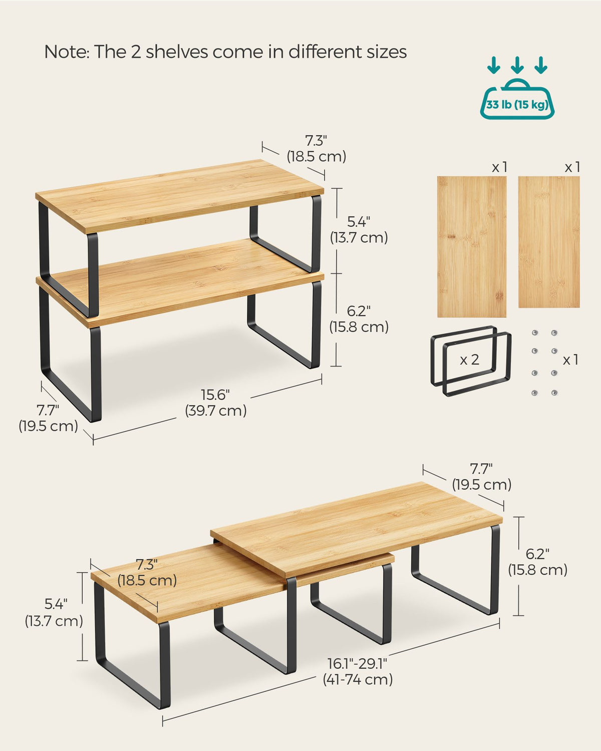 Kitchen Counter Shelves - Stackable - Set of 2