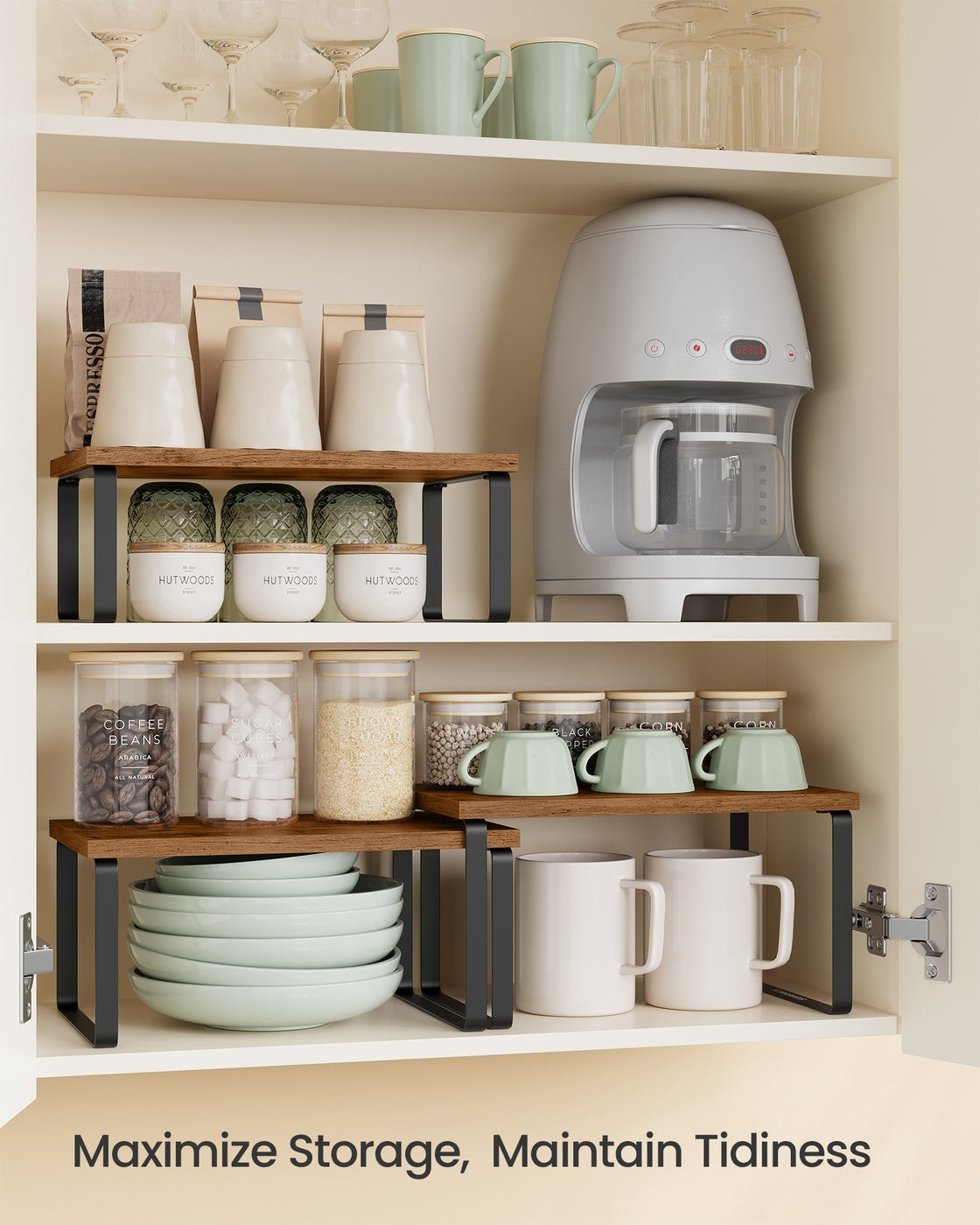 Kitchen Counter Shelves - Stackable Risers for Spice and Dish Display - Set of 3