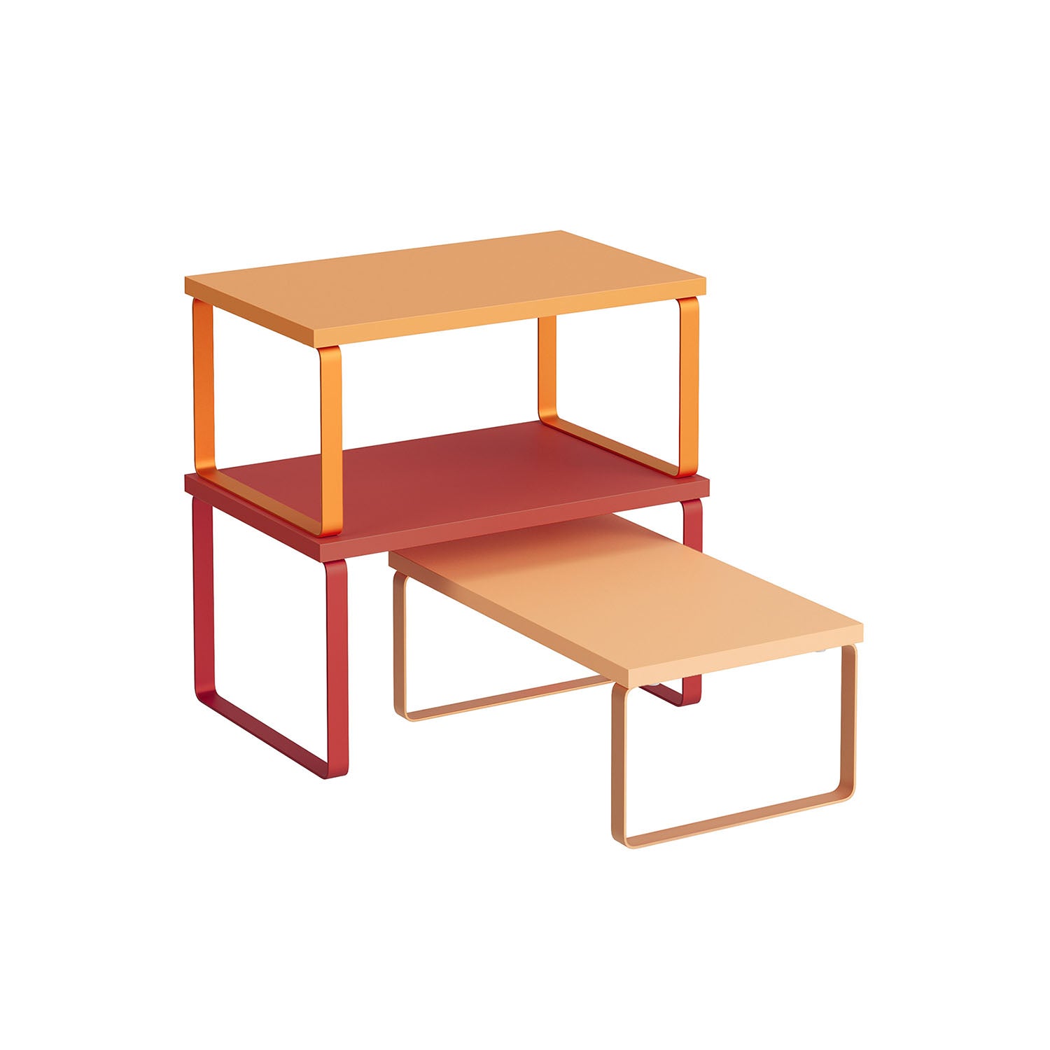 Kitchen Counter Shelves - Set Of 3 - Stackable Risers For Spice And Dish Display - Red Tones