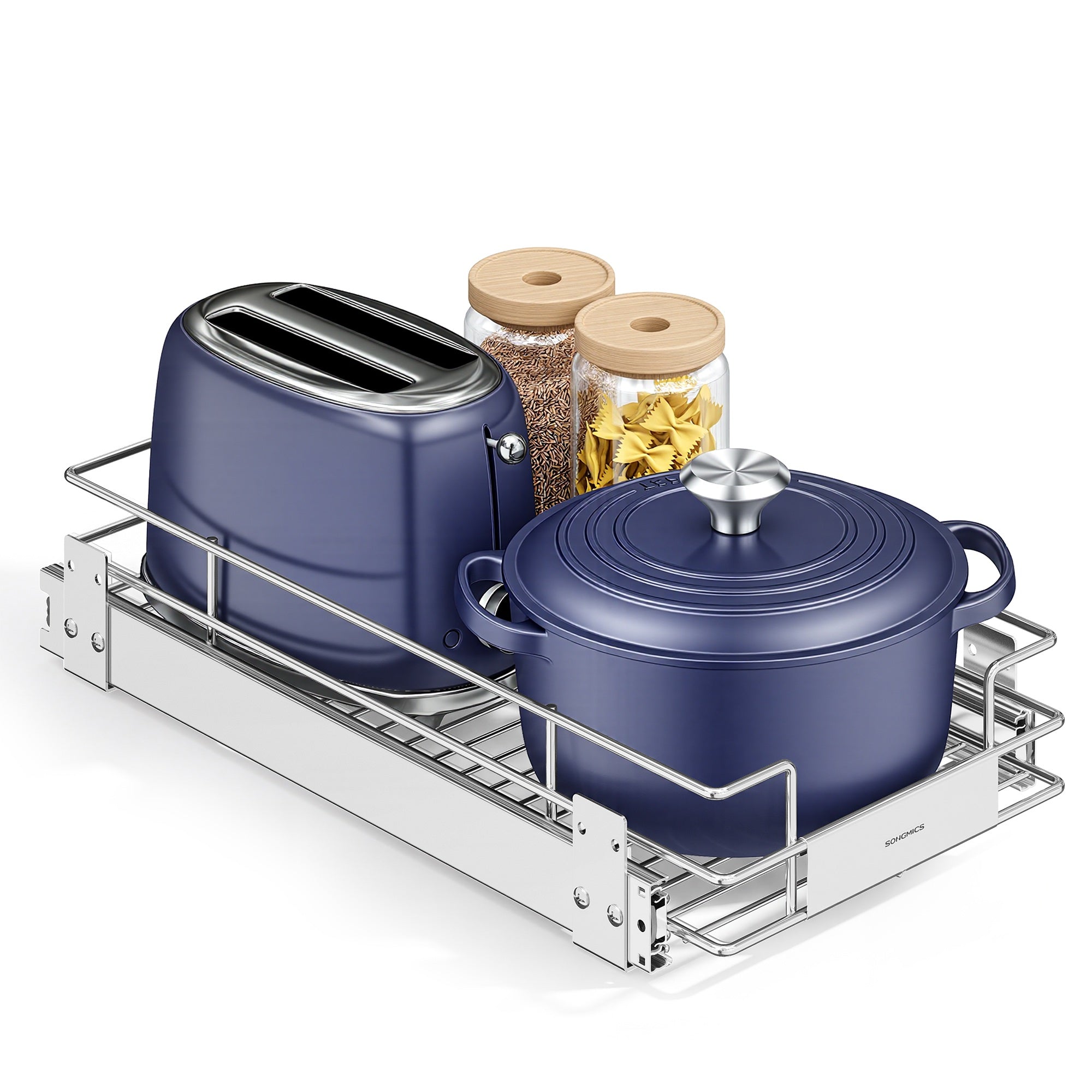 Pull Out Cabinet Organizer - Heavy Duty Steel - Slide Out Shelf - 21.3"x11.6"x5.3" - Silver - Silver - 21.3 x 11.6 x 5.3 inch