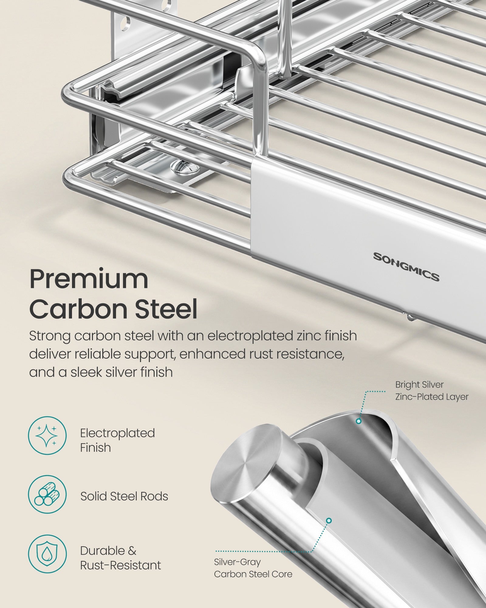 Pull Out Cabinet Organizer - Heavy Duty Steel - Slide Out Shelf - 21.3"x11.6"x5.3" - Silver - Silver