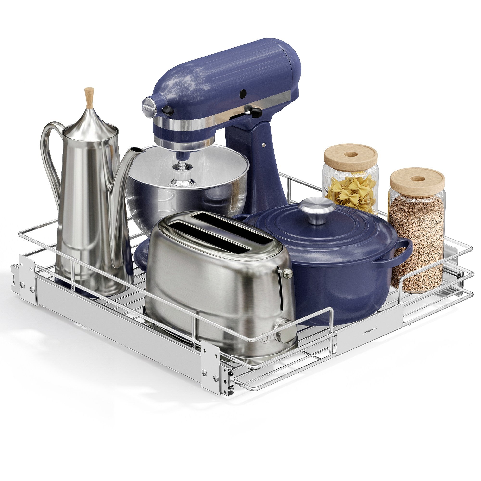 Pull Out Cabinet Organizer - Heavy Duty Steel - Slide Out Shelf - 21.3"x11.6"x5.3" - Silver - Silver - 21.3 x 20.5 x 5.3 inch