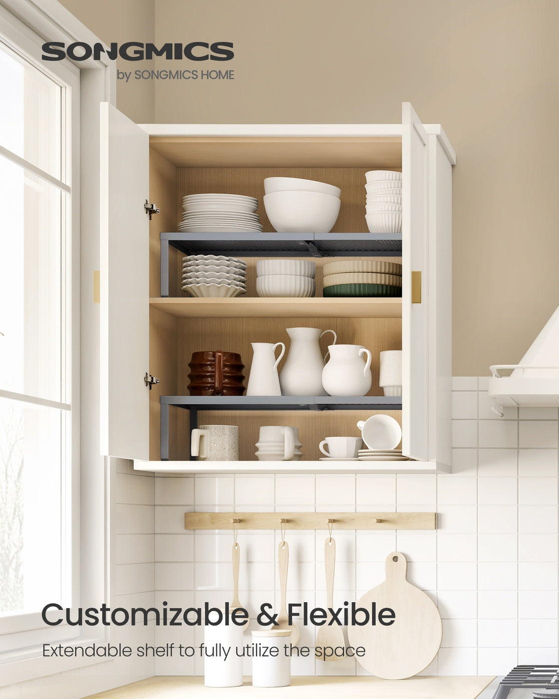 Expandable Spice Rack - 2 Tier - Adjustable Width for Cabinet or Counter - Set of 2