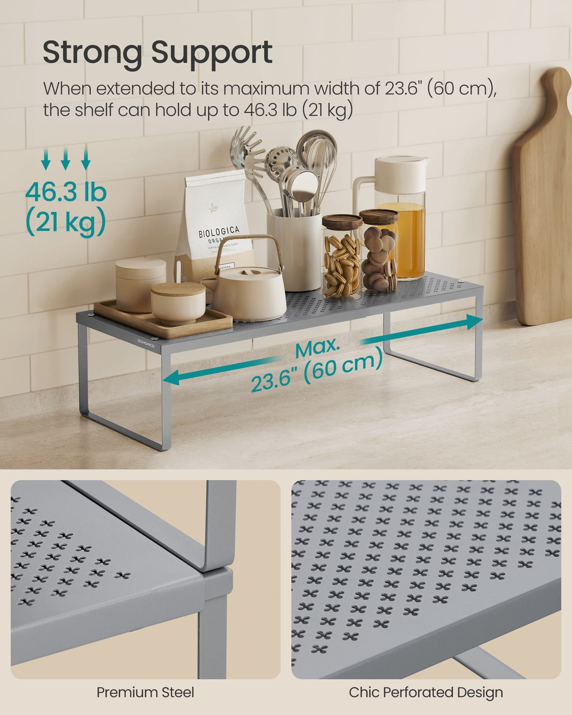 Expandable Spice Rack - 2 Tier - Adjustable Width for Cabinet or Counter - Set of 2