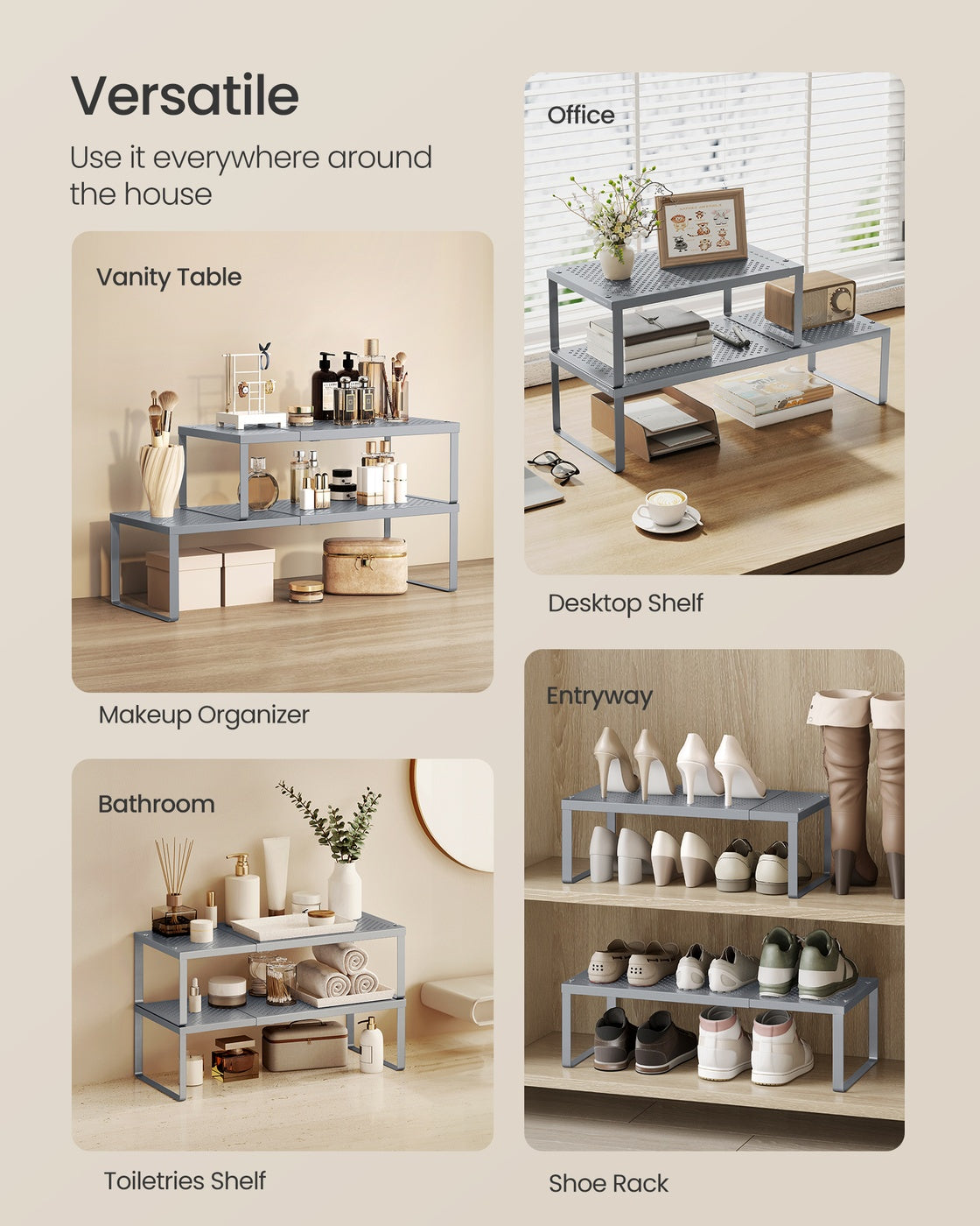 Expandable Spice Rack - 2 Tier - Adjustable Width for Cabinet or Counter - Set of 2