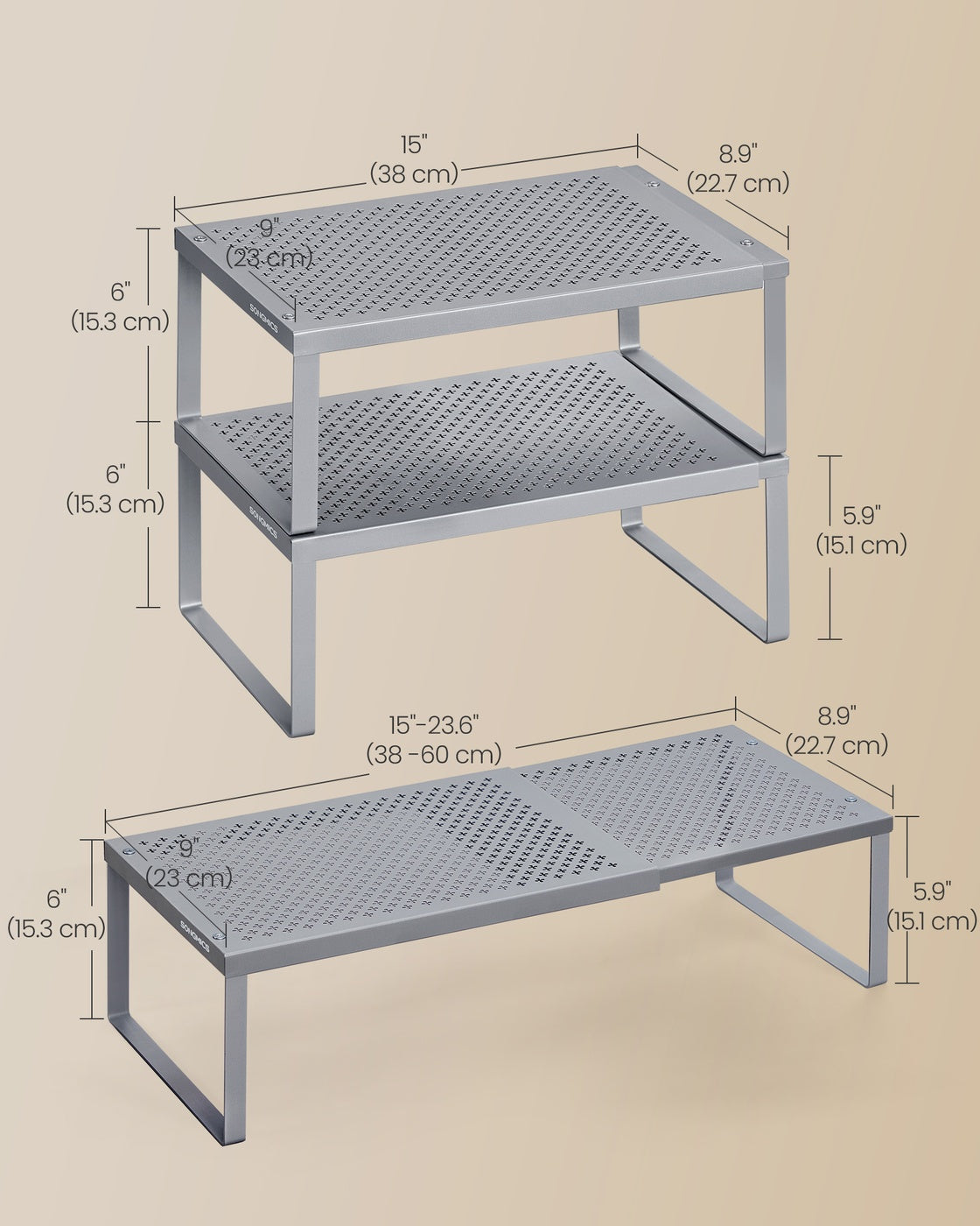 Expandable Spice Rack - 2 Tier - Adjustable Width for Cabinet or Counter - Set of 2