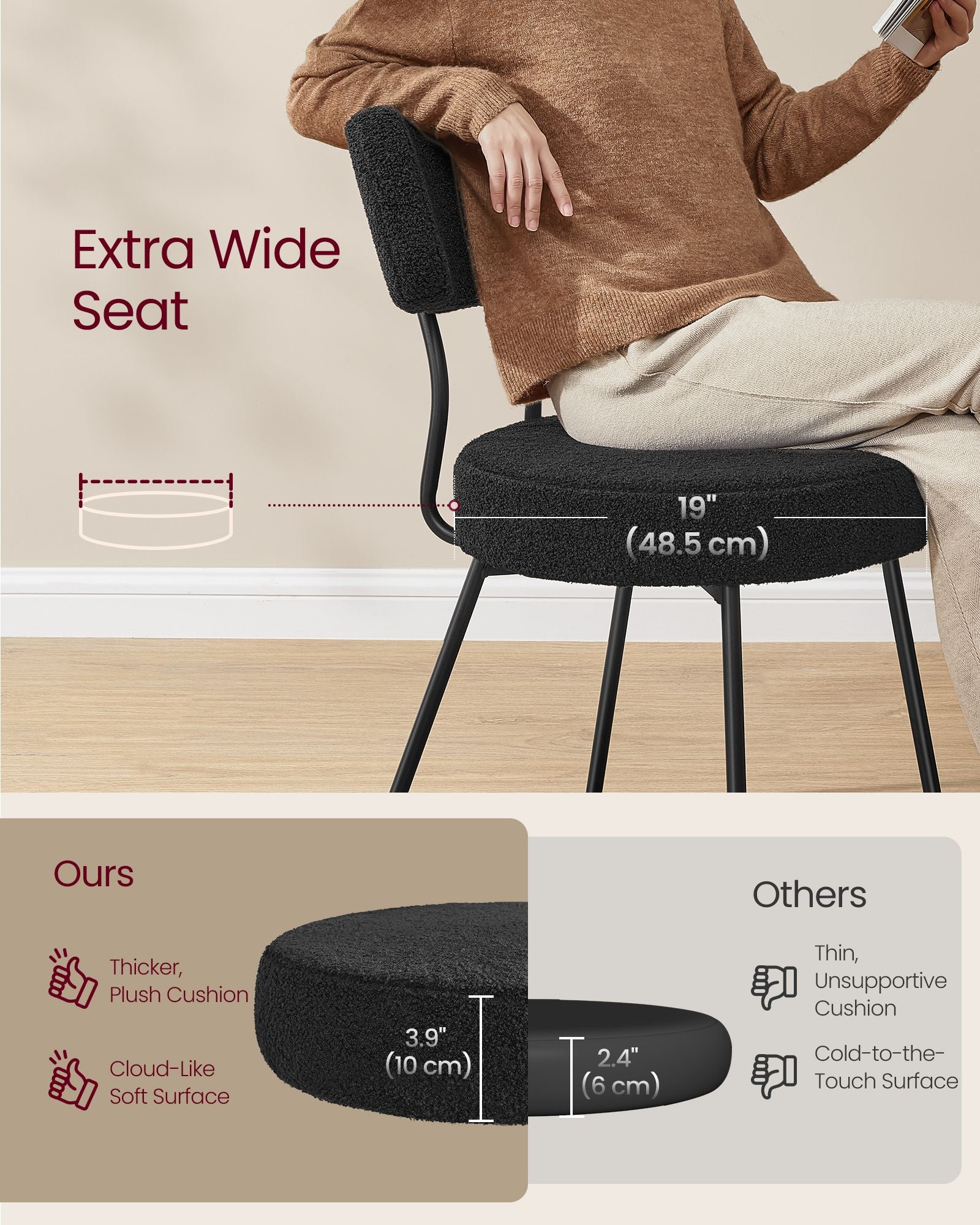 Dining Chairs Set of 4 - Modern Upholstered Dining Room Chairs - Ink Black