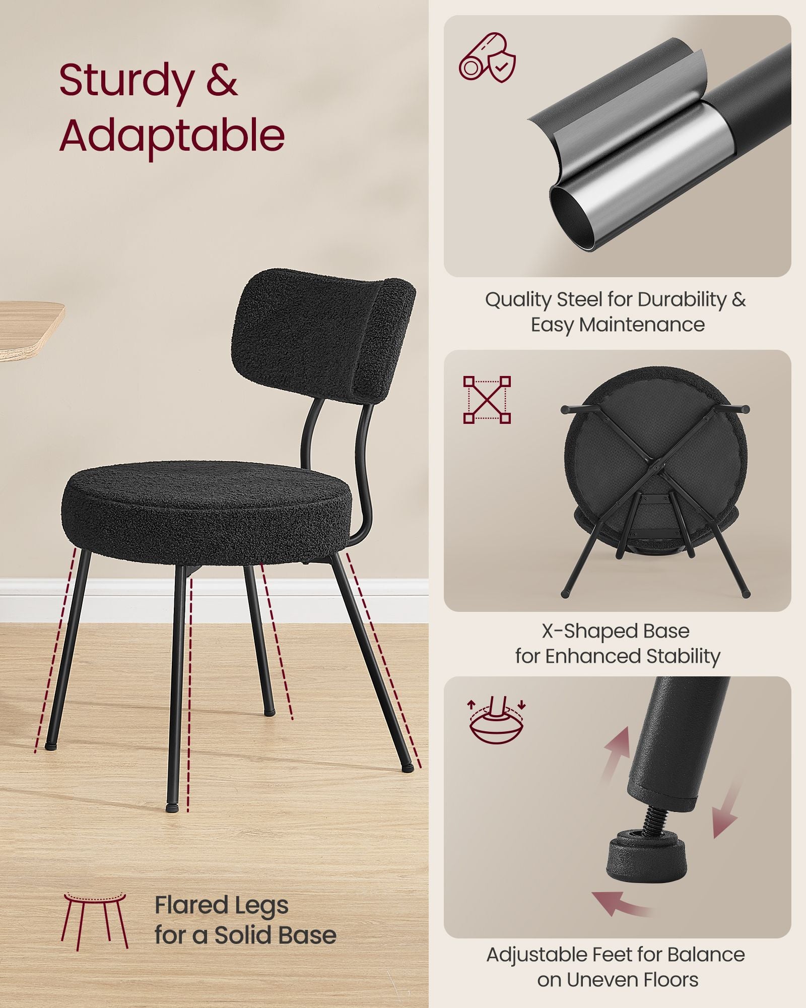 Dining Chairs Set of 6 - Modern Upholstered Dining Room Chairs - Ink Black