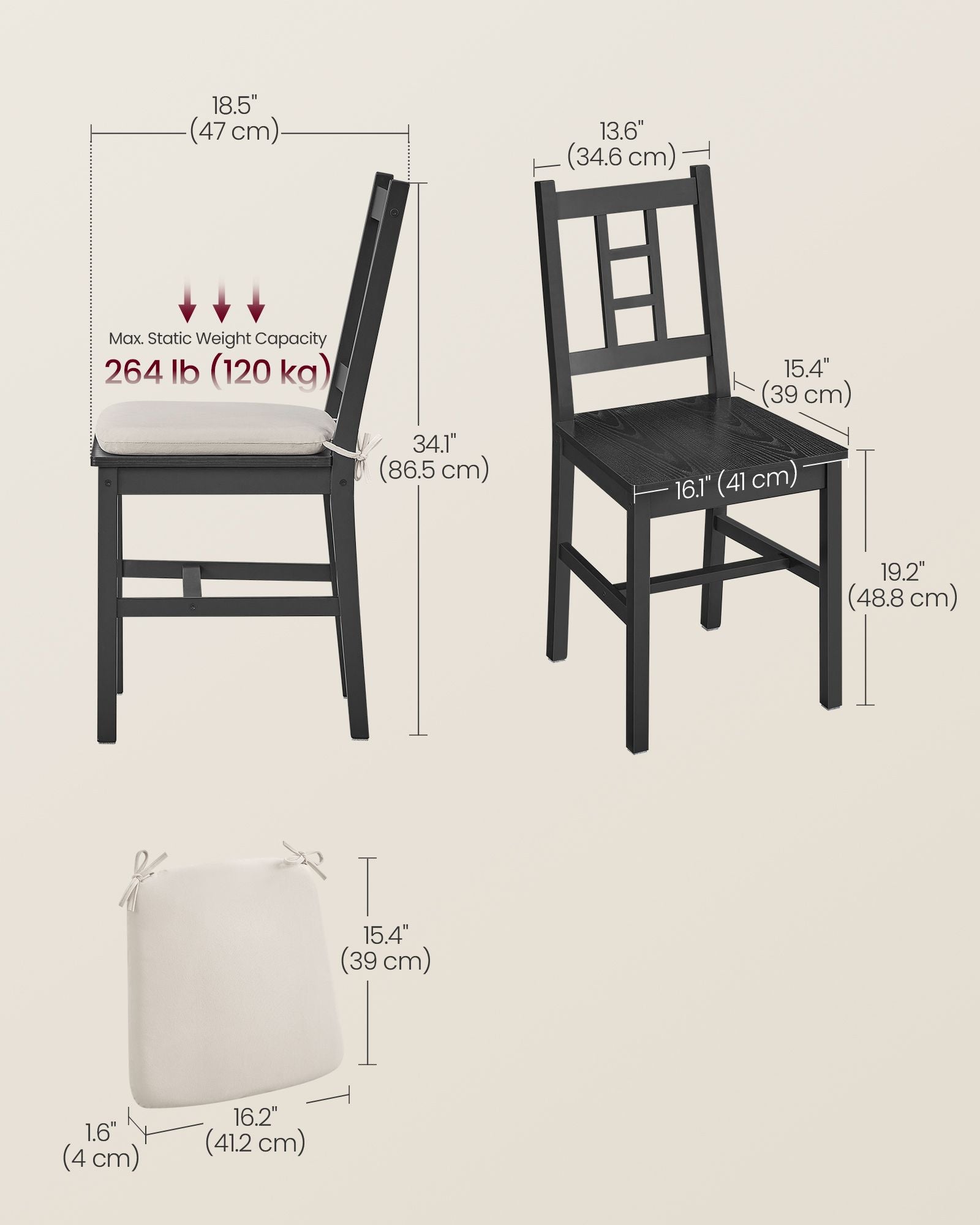 Dining Chairs - Set of 6 - Kitchen and Dining Room Chairs - Dinner Chairs - Black