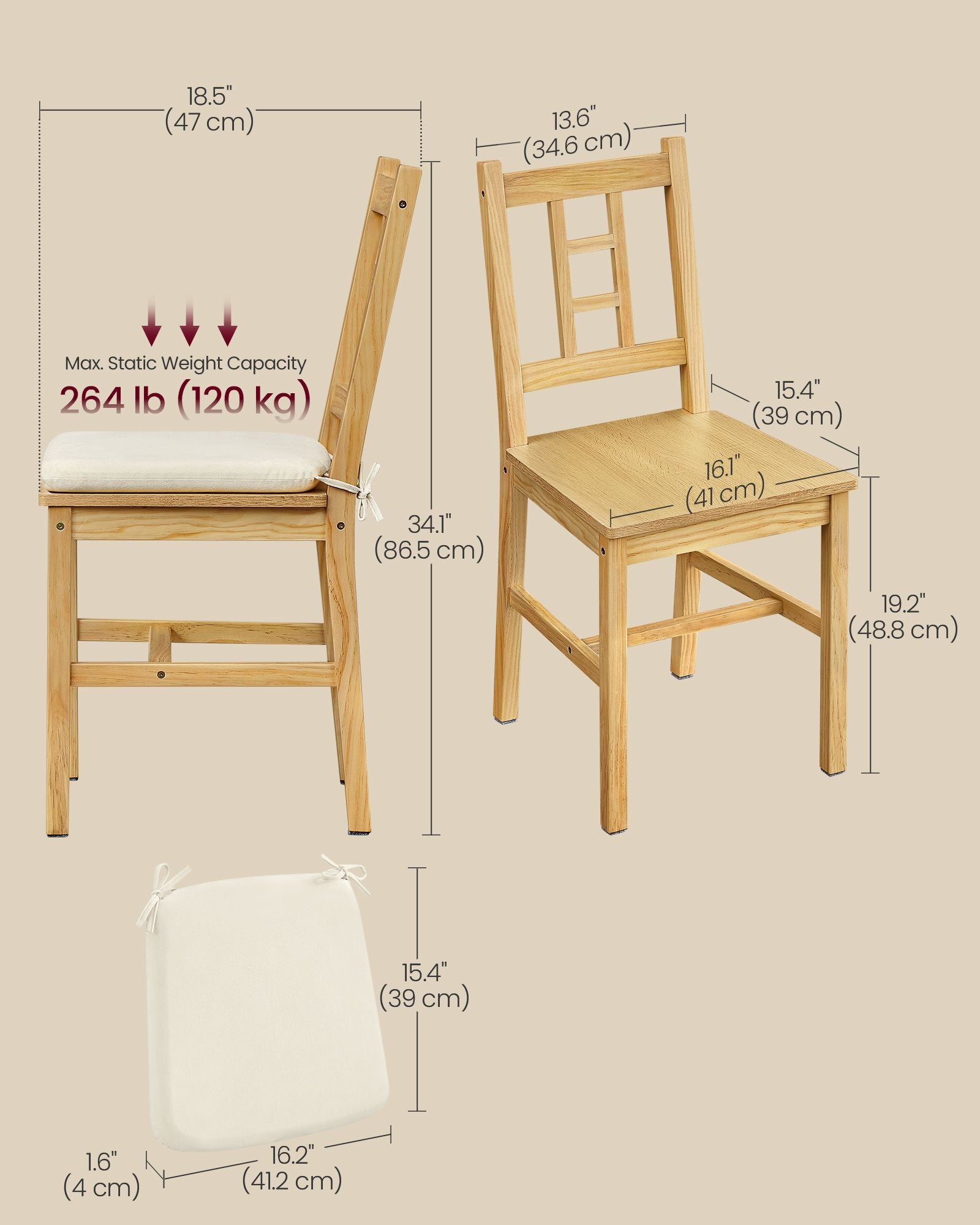 Dining Chairs - Set of 2 - Kitchen and Dining Room Chairs - Dinner Chairs - Natural
