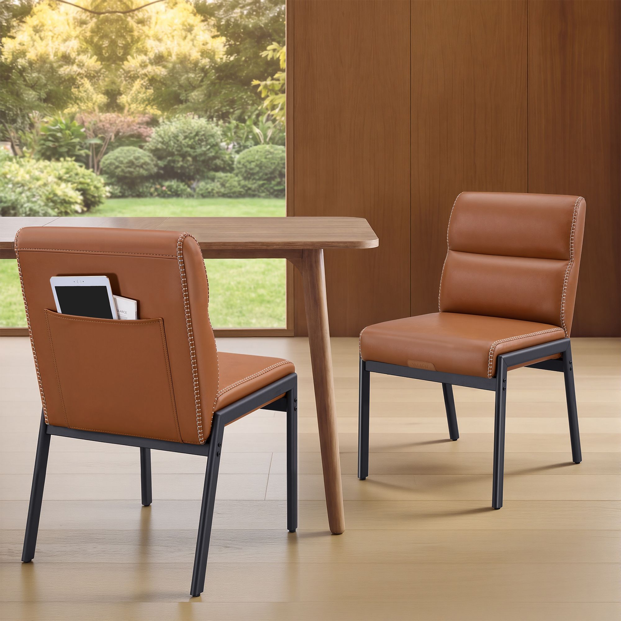 Dining Chairs Set of 2 - Caramel Brown, Matte Black