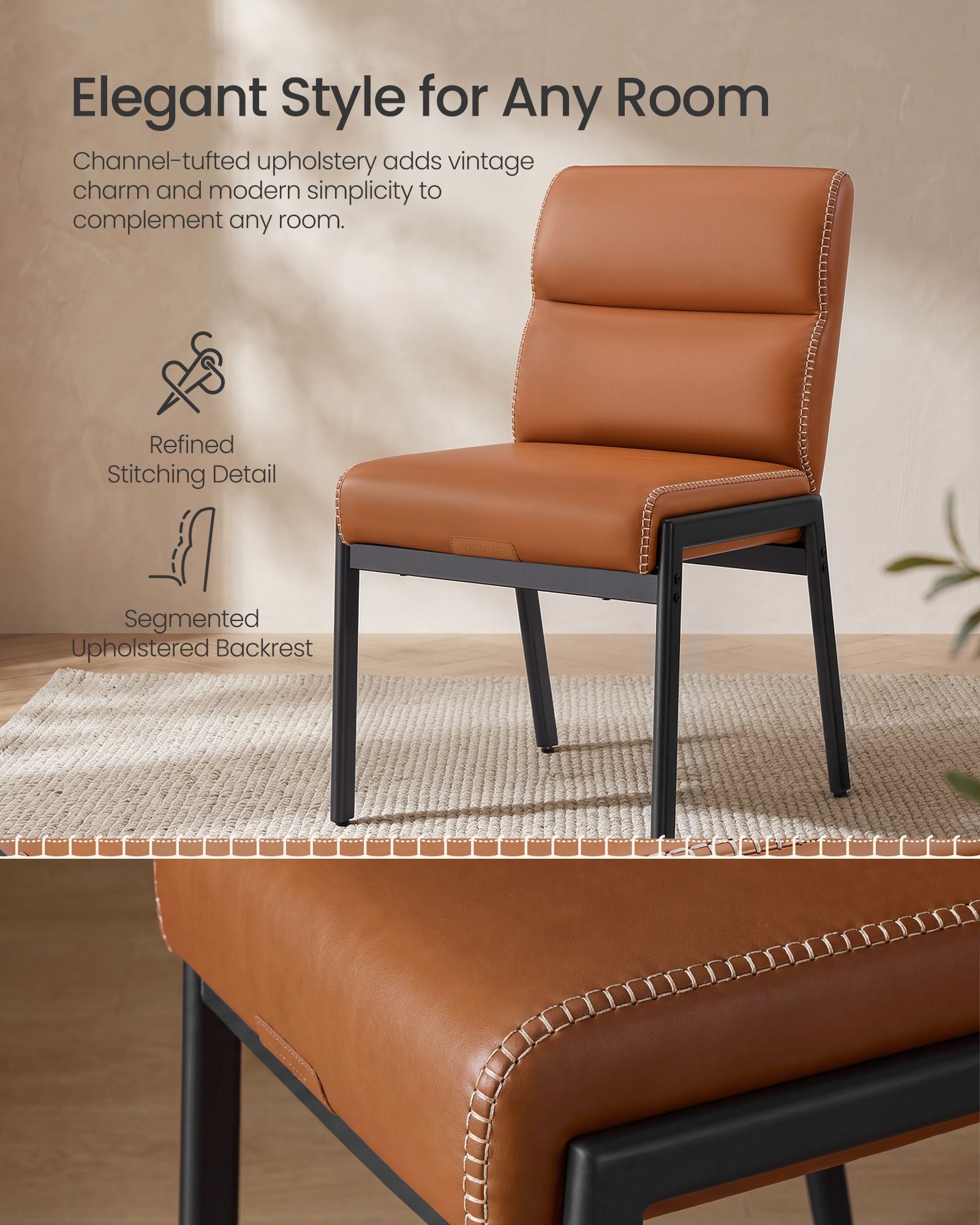 Dining Chairs Set of 2 - Caramel Brown, Matte Black