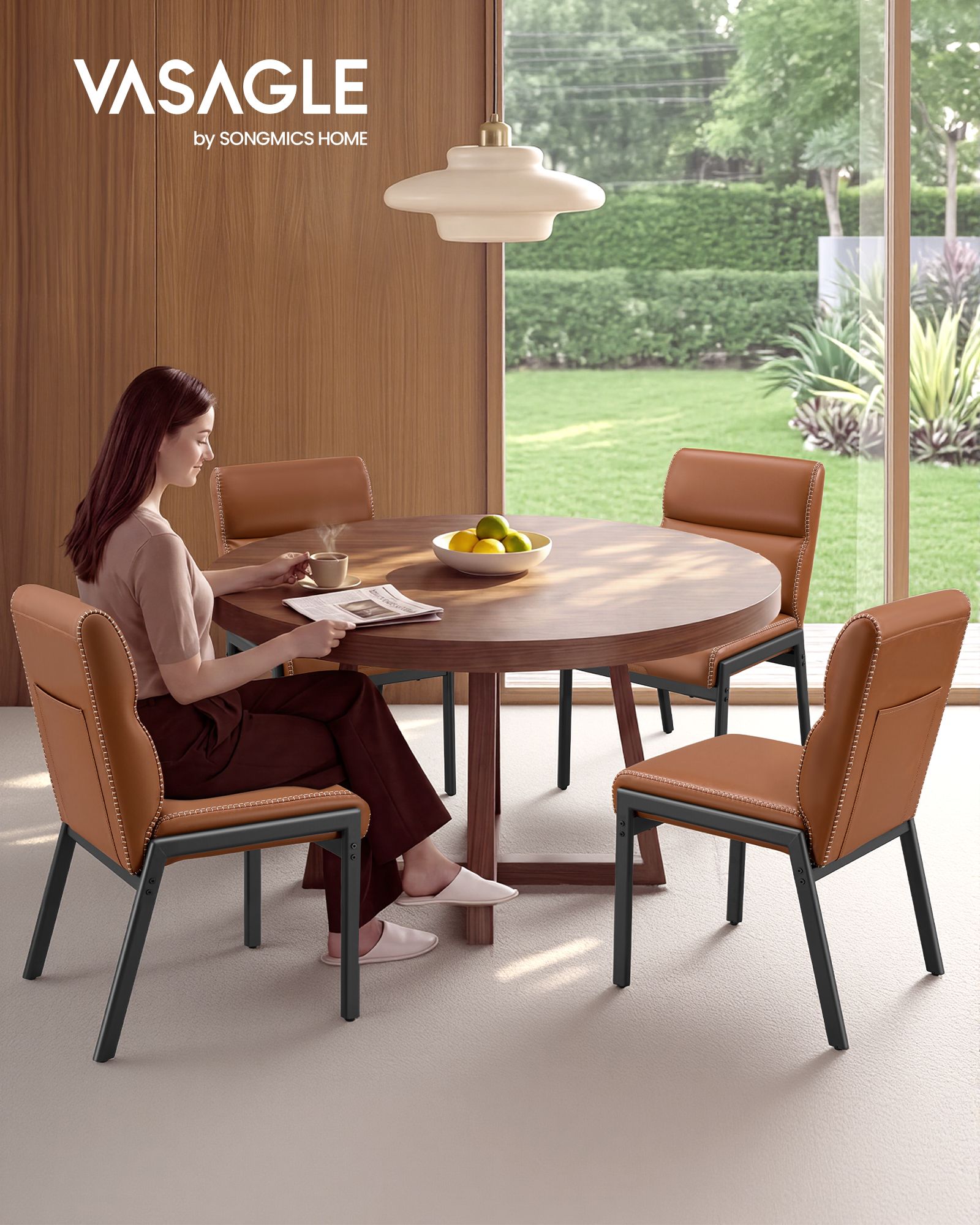 Dining Chairs Set of 6 - Caramel Brown, Matte Black