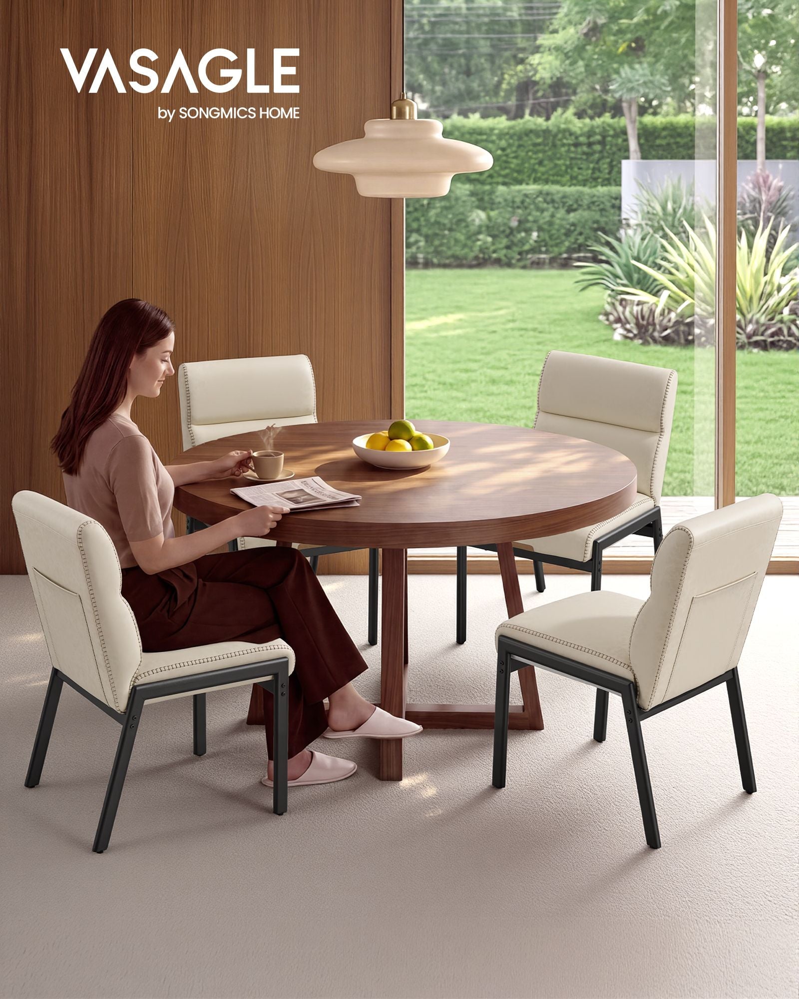Dining Chairs Set of 2 - Cream White, Matte Black