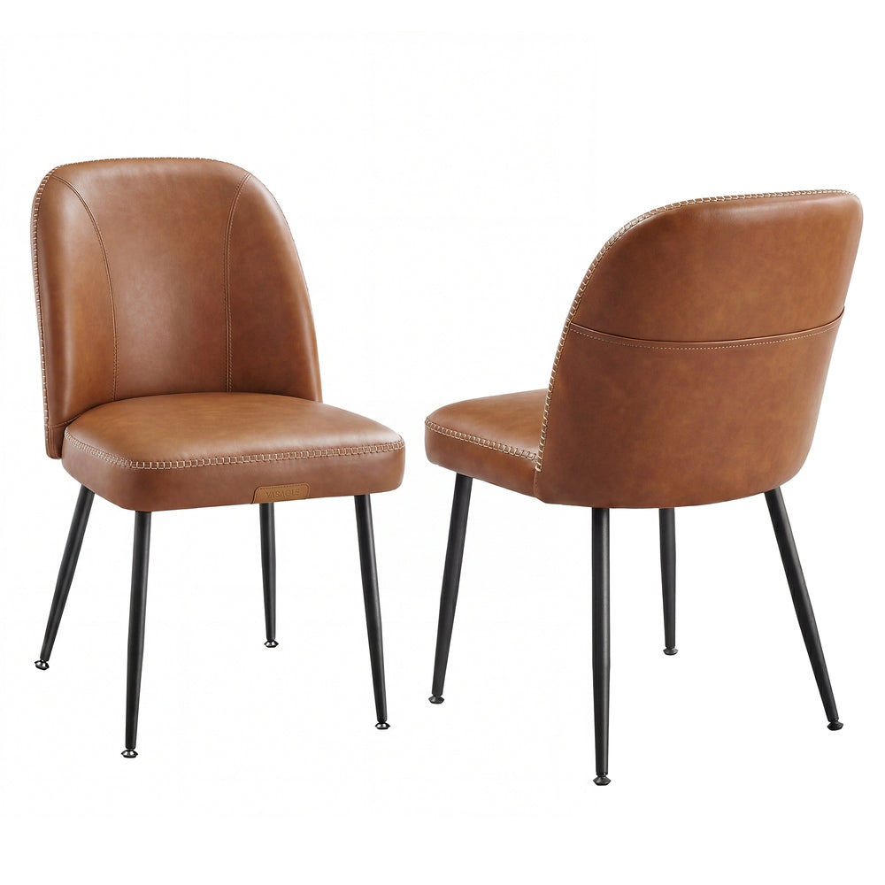 Synthetic Leather Dining Chair with Storage Pocket - Caramel Brown