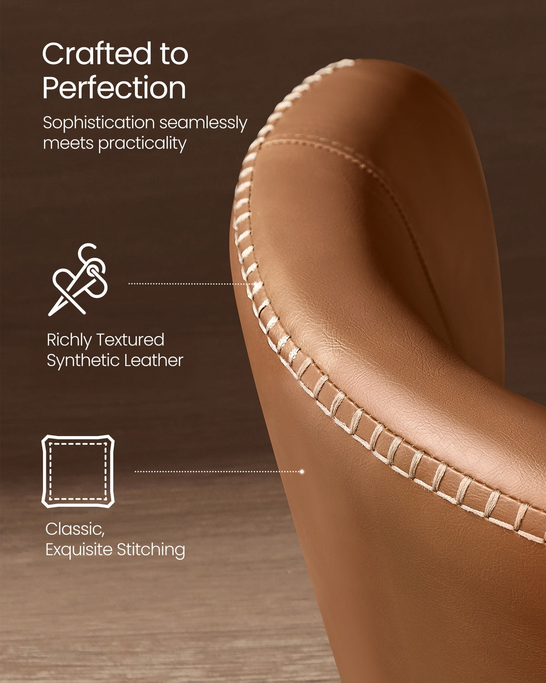 Synthetic Leather Dining Chair with Storage Pocket - Caramel Brown