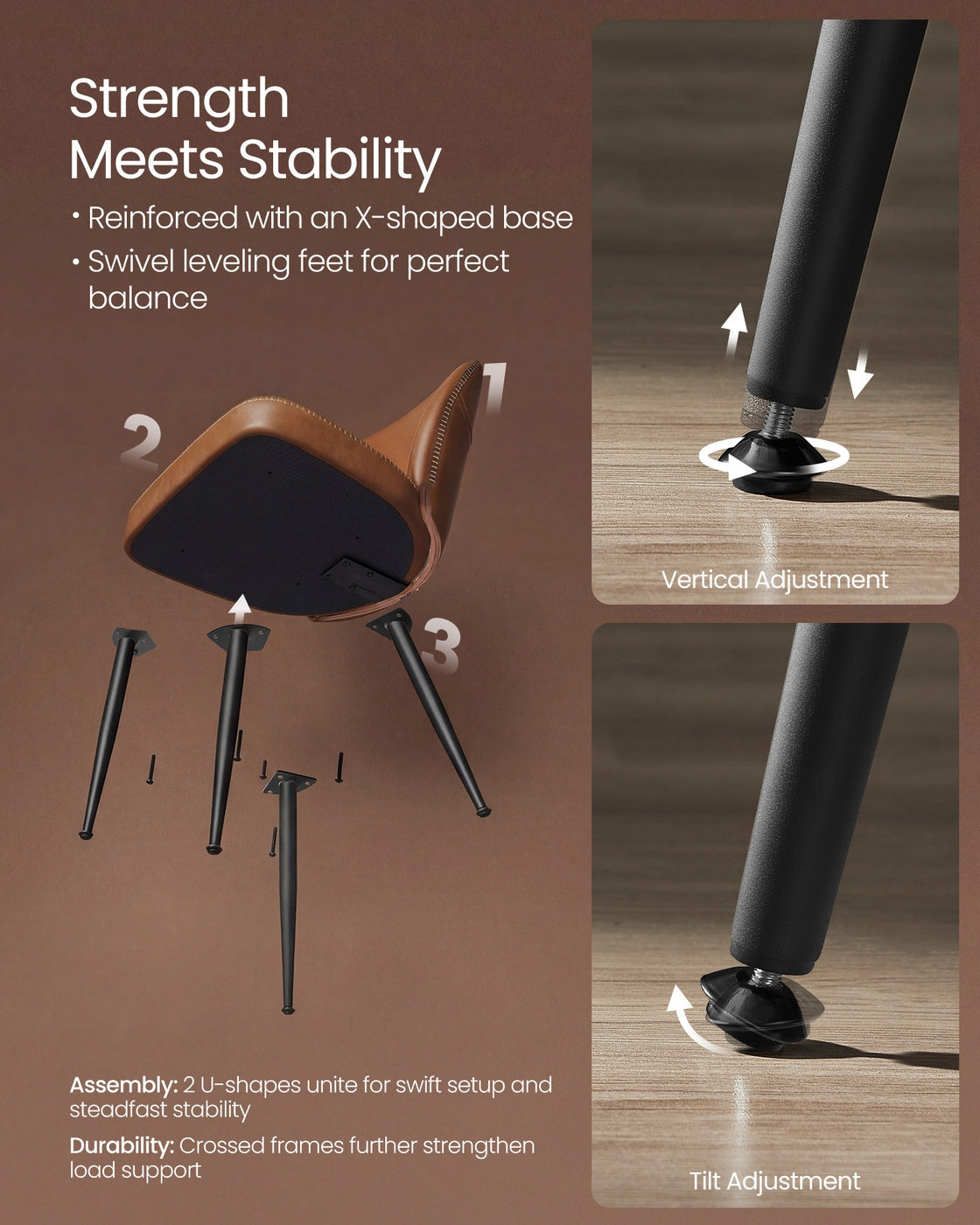Synthetic Leather Dining Chair with Storage Pocket - Caramel Brown