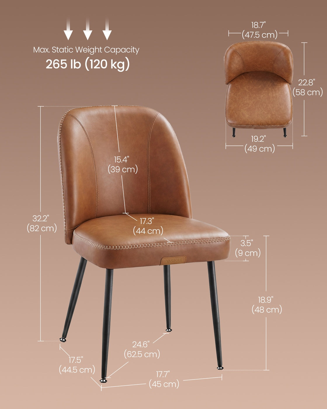 Synthetic Leather Dining Chair with Storage Pocket - Caramel Brown