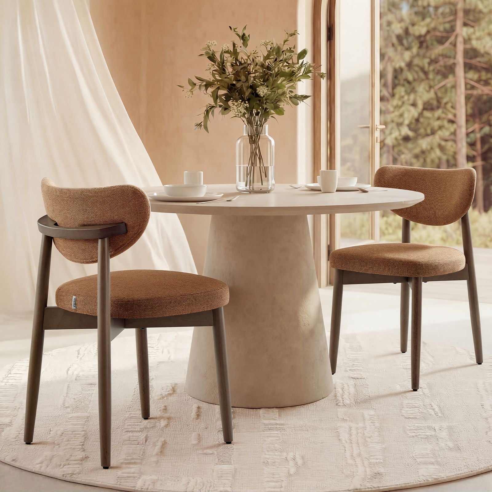 Wooden Dining Chairs Set of 2 - Sage Green - Caramel Brown