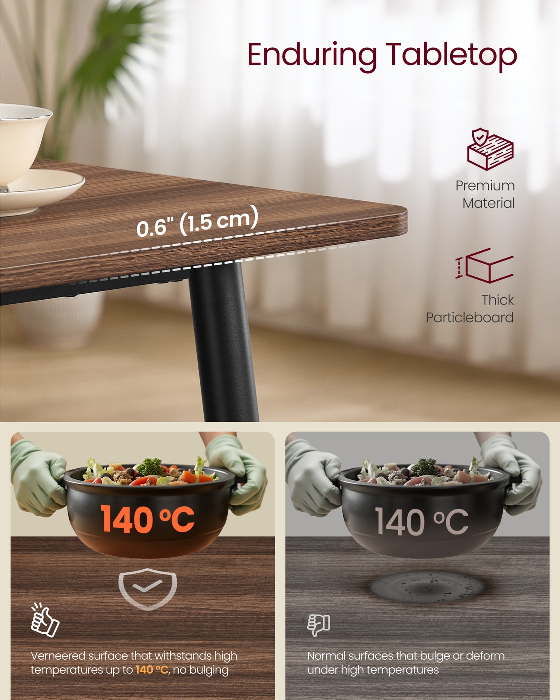 55.1" Dining Table for 4-6 People - Modern Kitchen Table - Natural Walnut, Ink Black