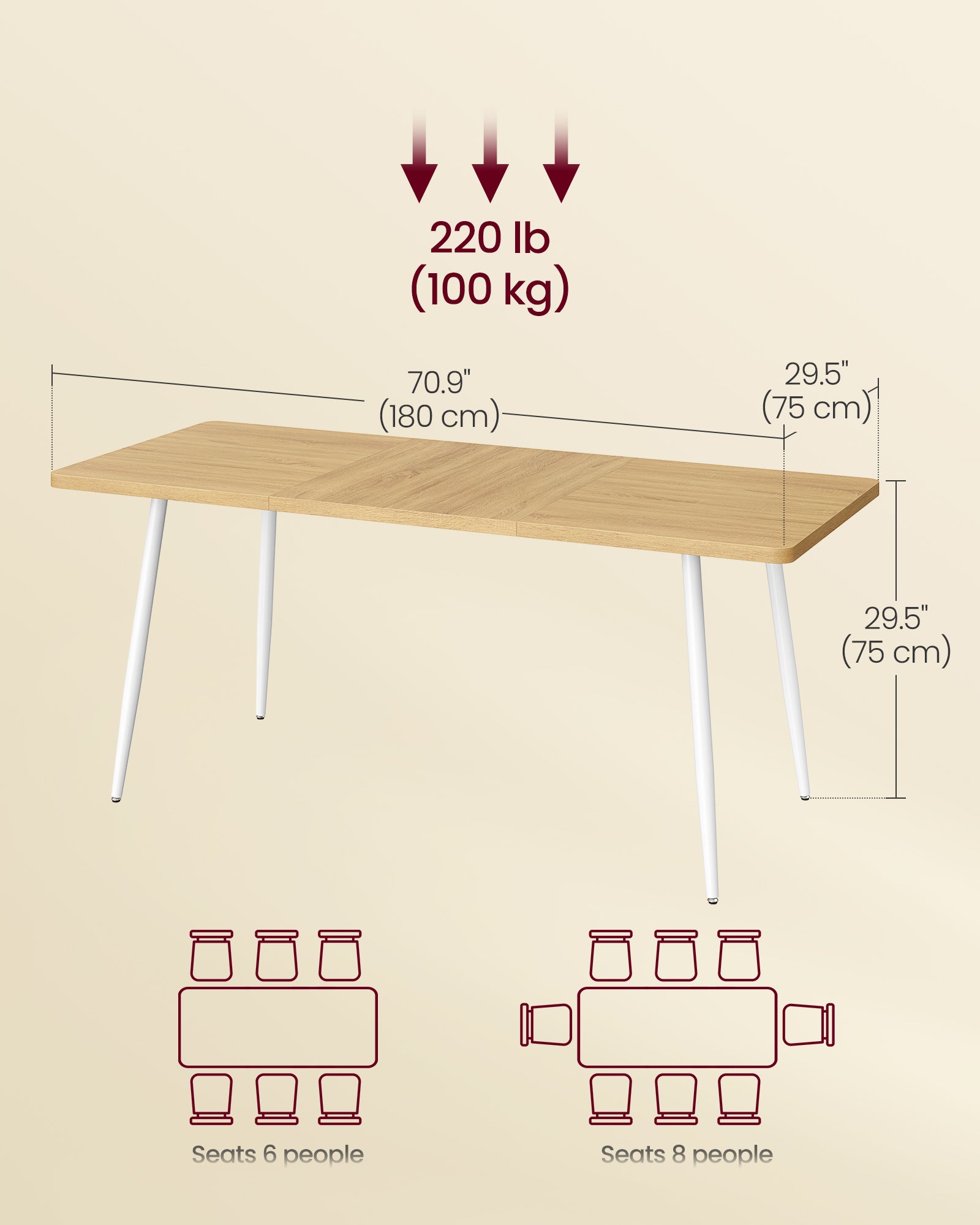 70.9" Dining Table for 6-8 People - Oak