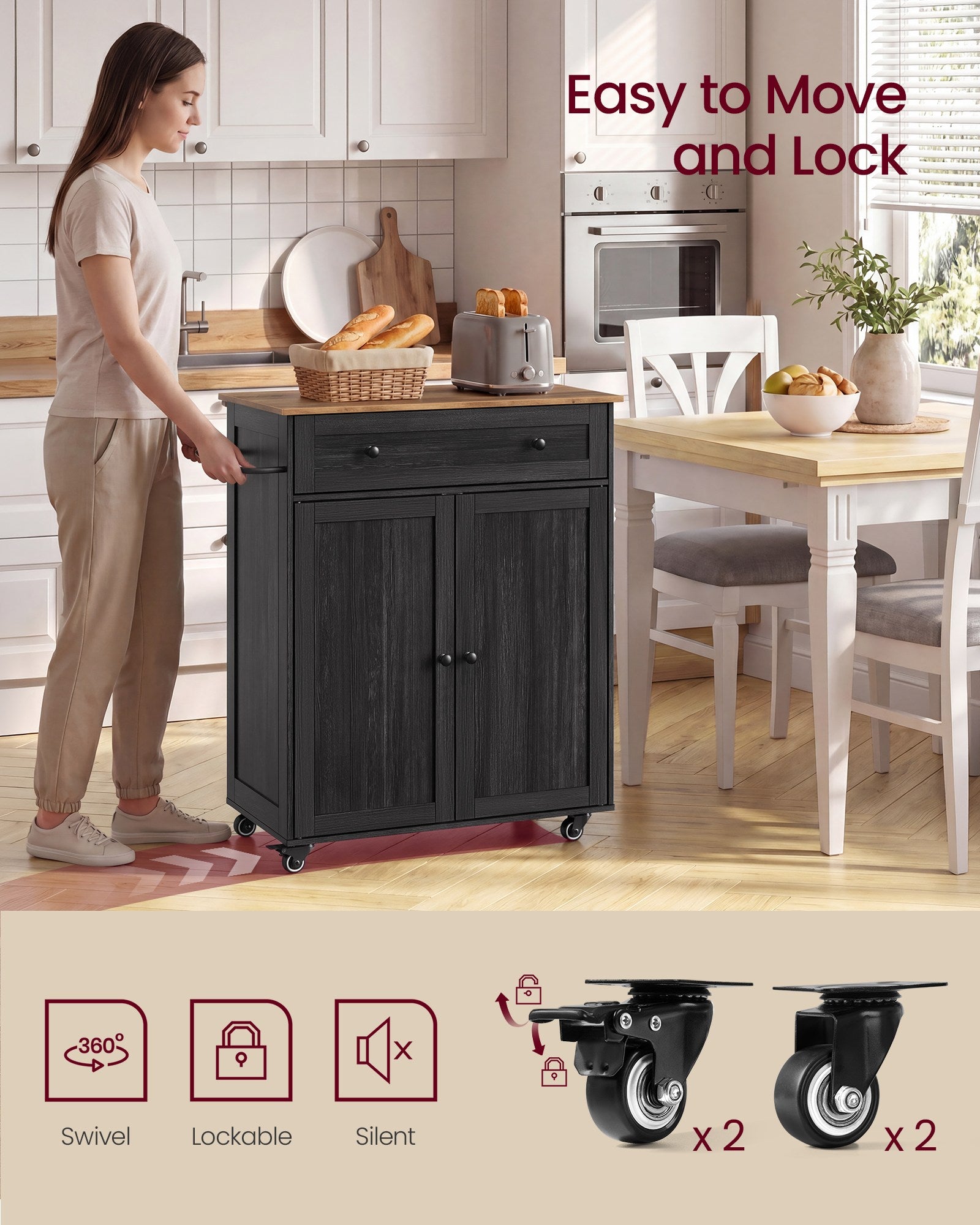 Mobile Kitchen Island - Charcoal Gray, Honey Brown