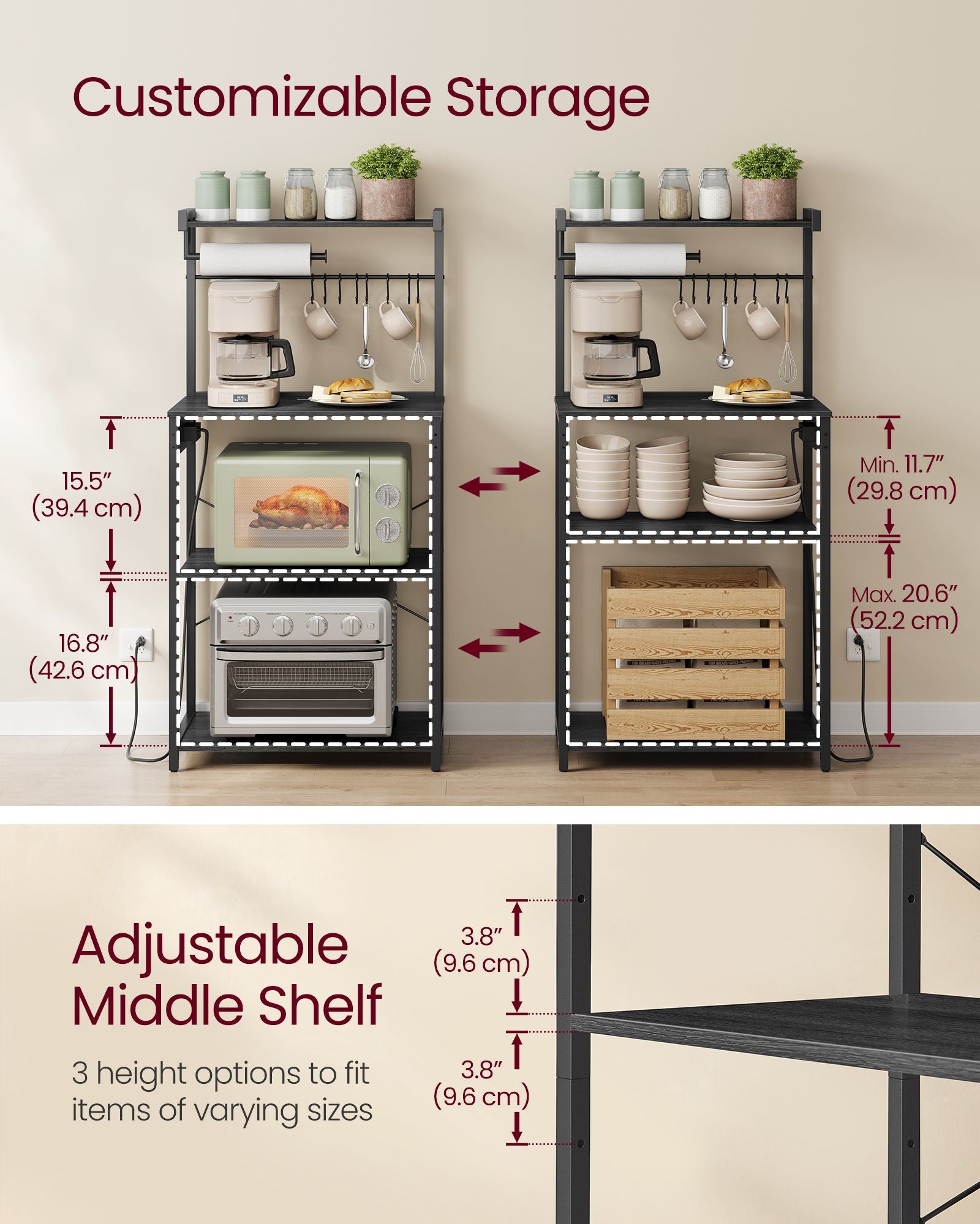 BARNET Collection - Kitchen Bakers Rack with Power Outlet