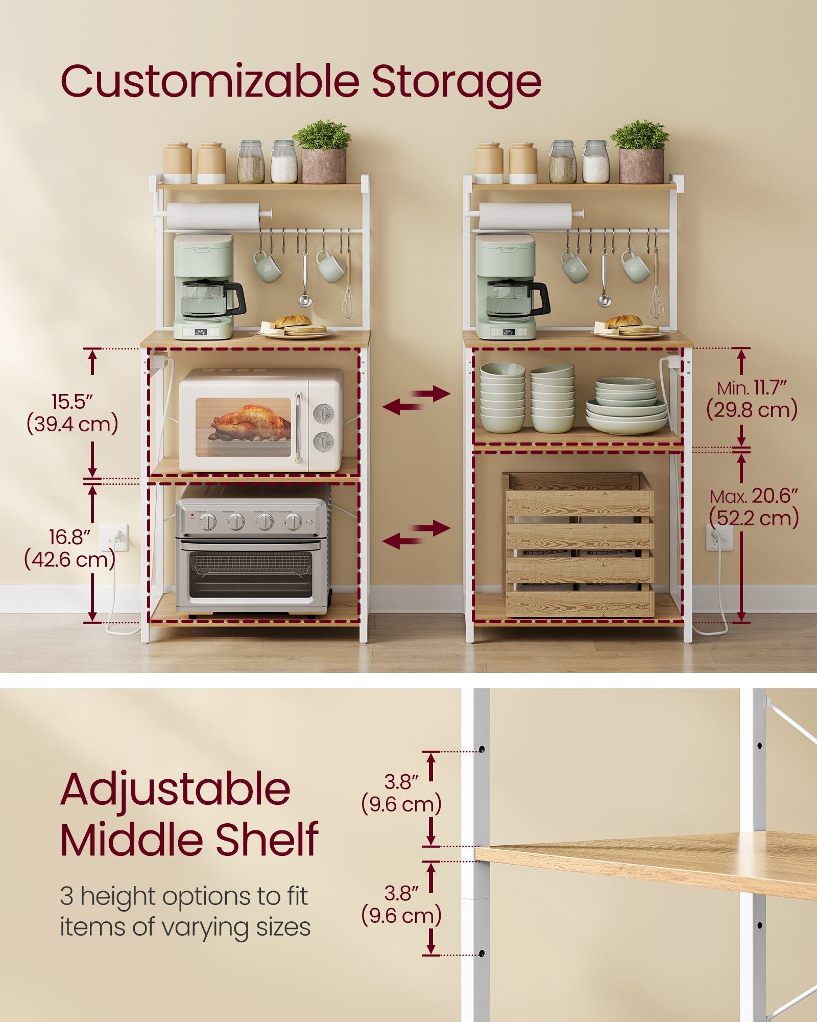 BARNET Collection - Kitchen Bakers Rack with Power Outlet