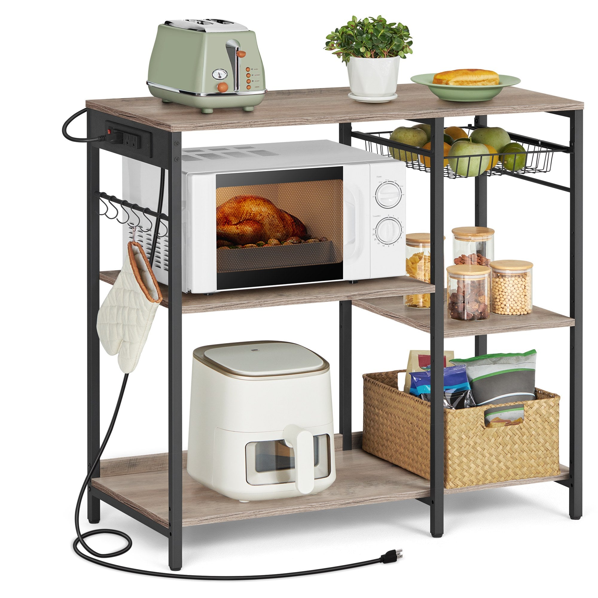 Baker's Rack with Charging Station - Greige, Ink Black