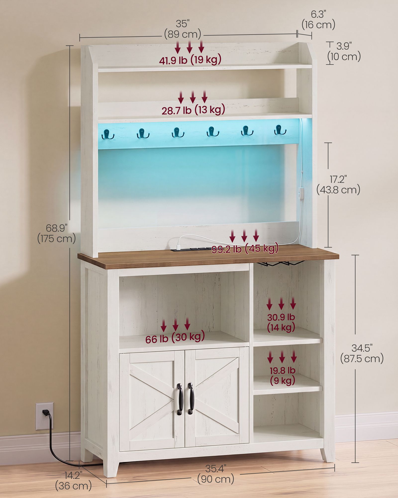 Baker's Rack with LED Lights and Power Outlet