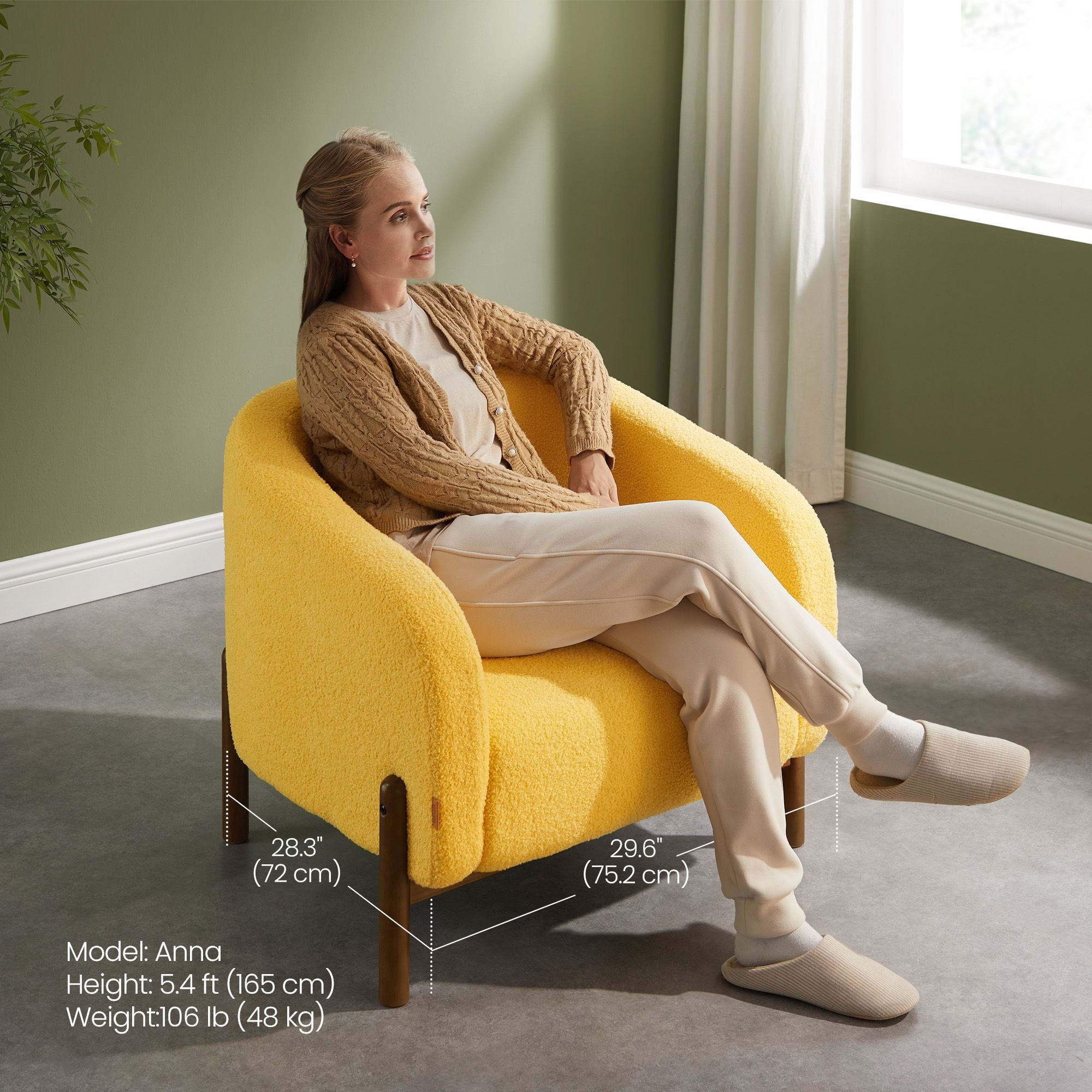 Accent Barrel Chair - Fleece Armchair with Solid Wood Legs