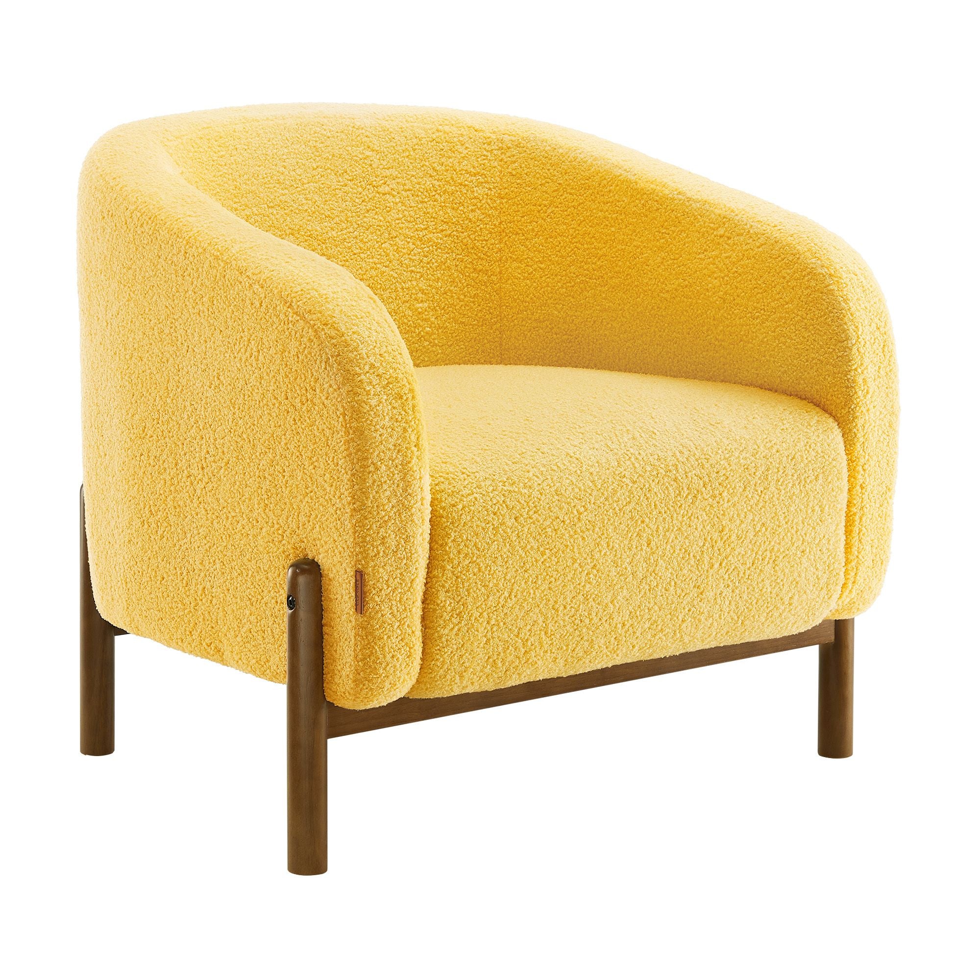 Accent Barrel Chair - Fleece Armchair with Solid Wood Legs