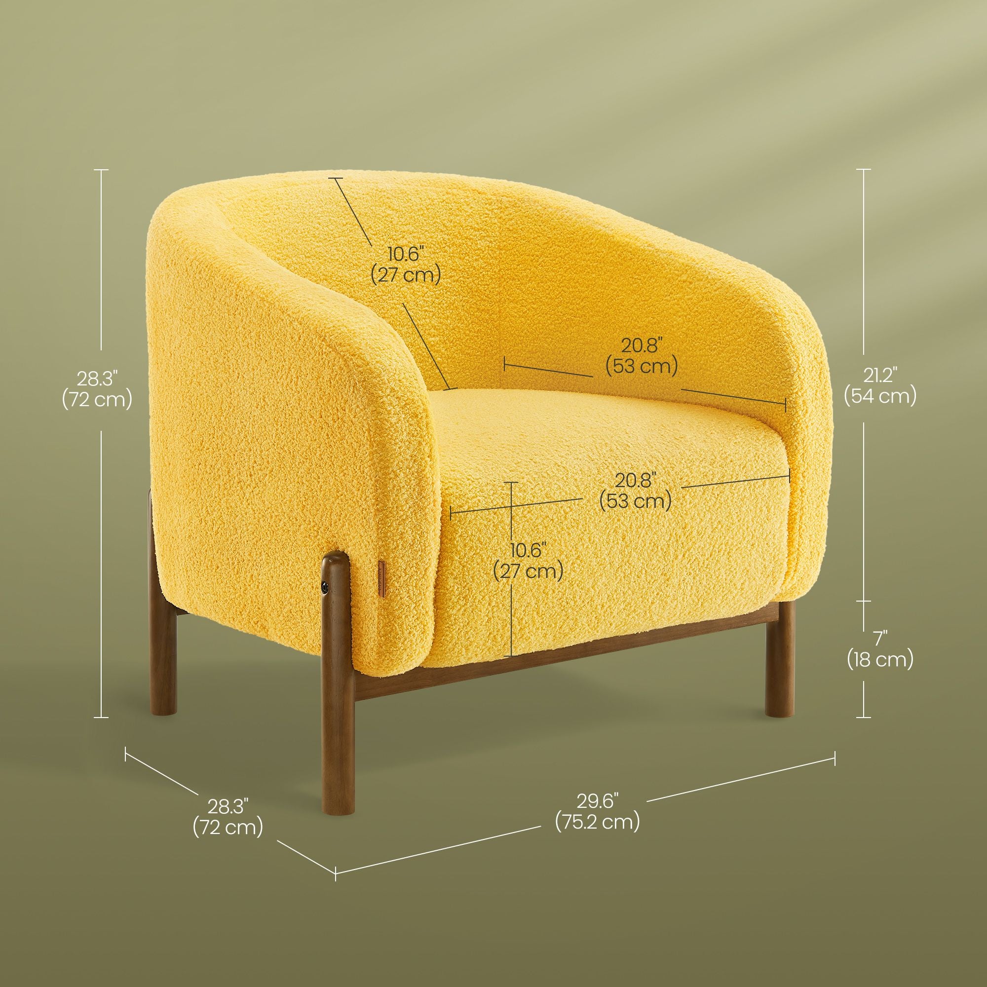 Accent Barrel Chair - Fleece Armchair with Solid Wood Legs