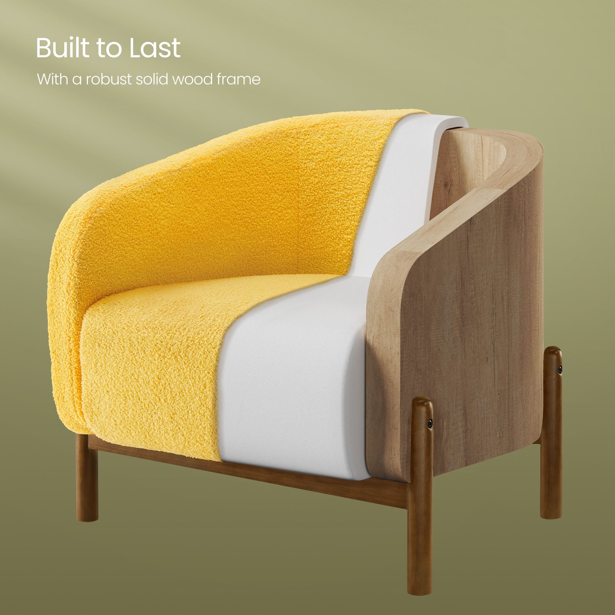 Accent Barrel Chair - Fleece Armchair with Solid Wood Legs