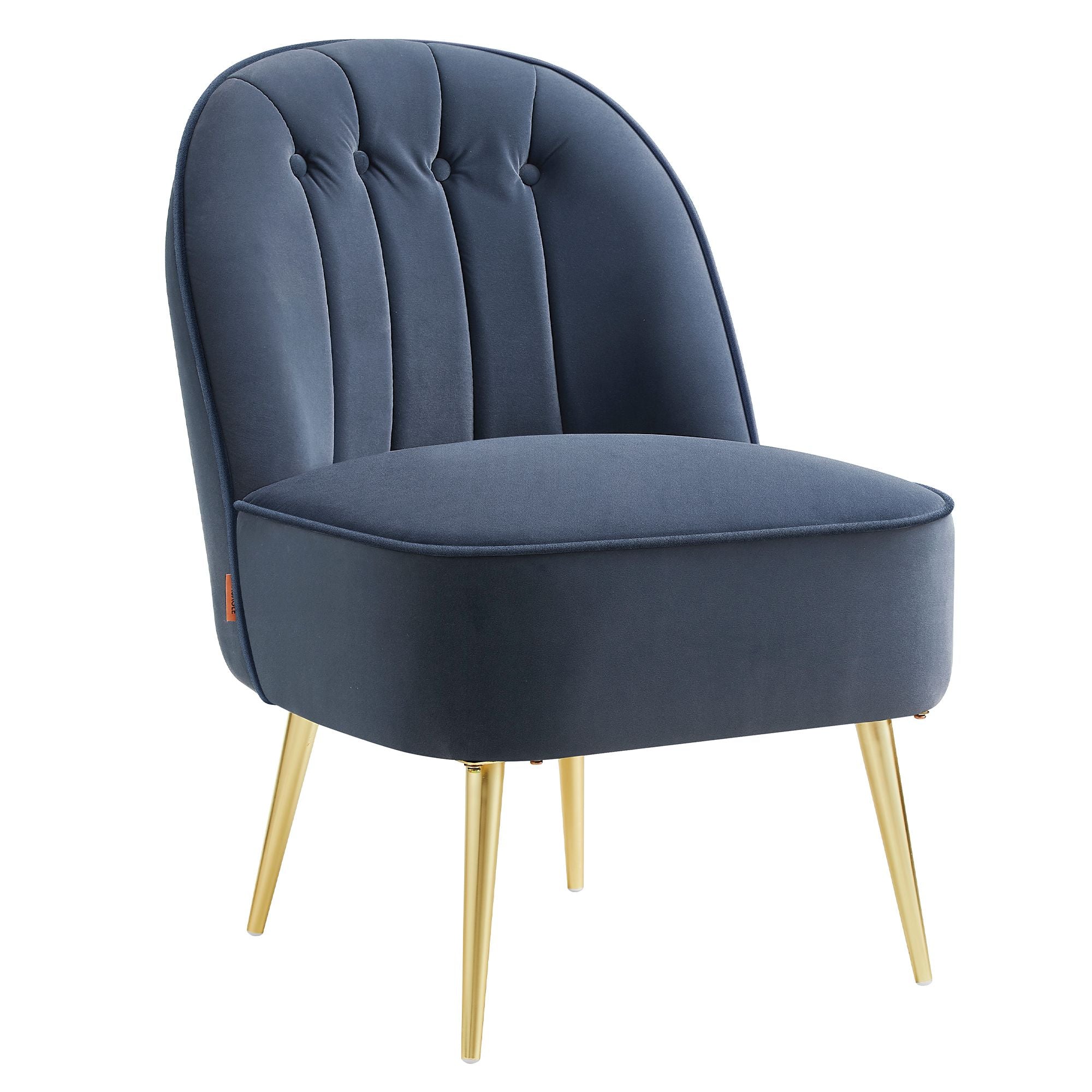 Accent Chair - Velvet Vanity Chair with Metal Legs - Shell-Shaped Back - Wide Seat - Luxury Style - Navy Blue
