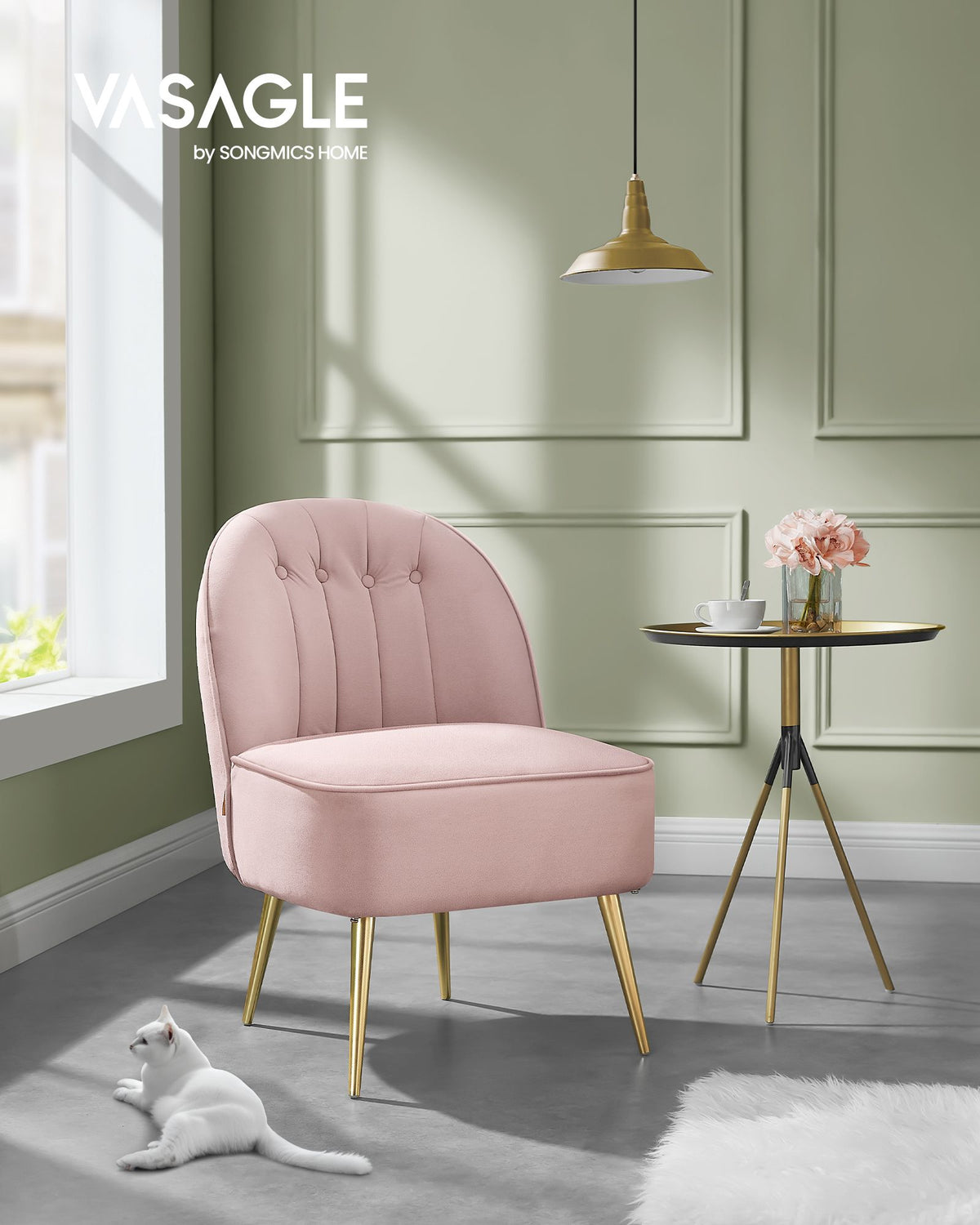 Accent Chair - Velvet Vanity Chair - Shell-Shaped Back - Metal Legs