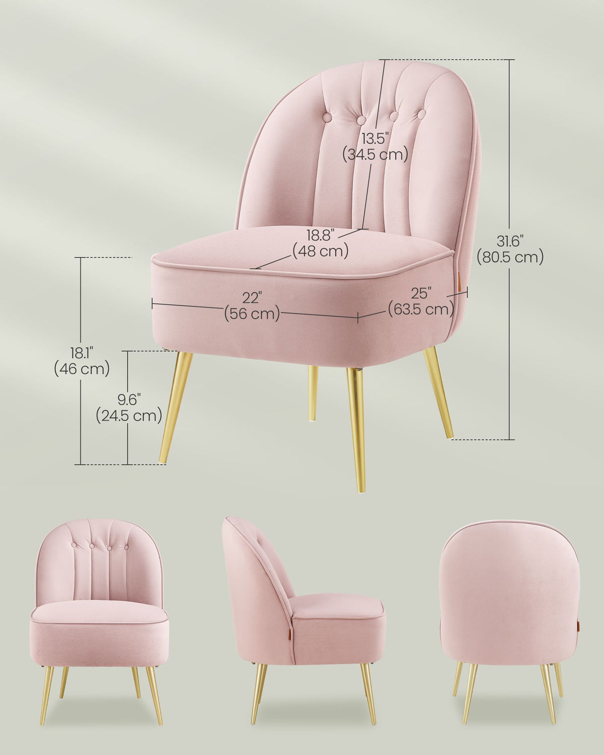 Accent Chair - Velvet Vanity Chair - Shell-Shaped Back - Metal Legs