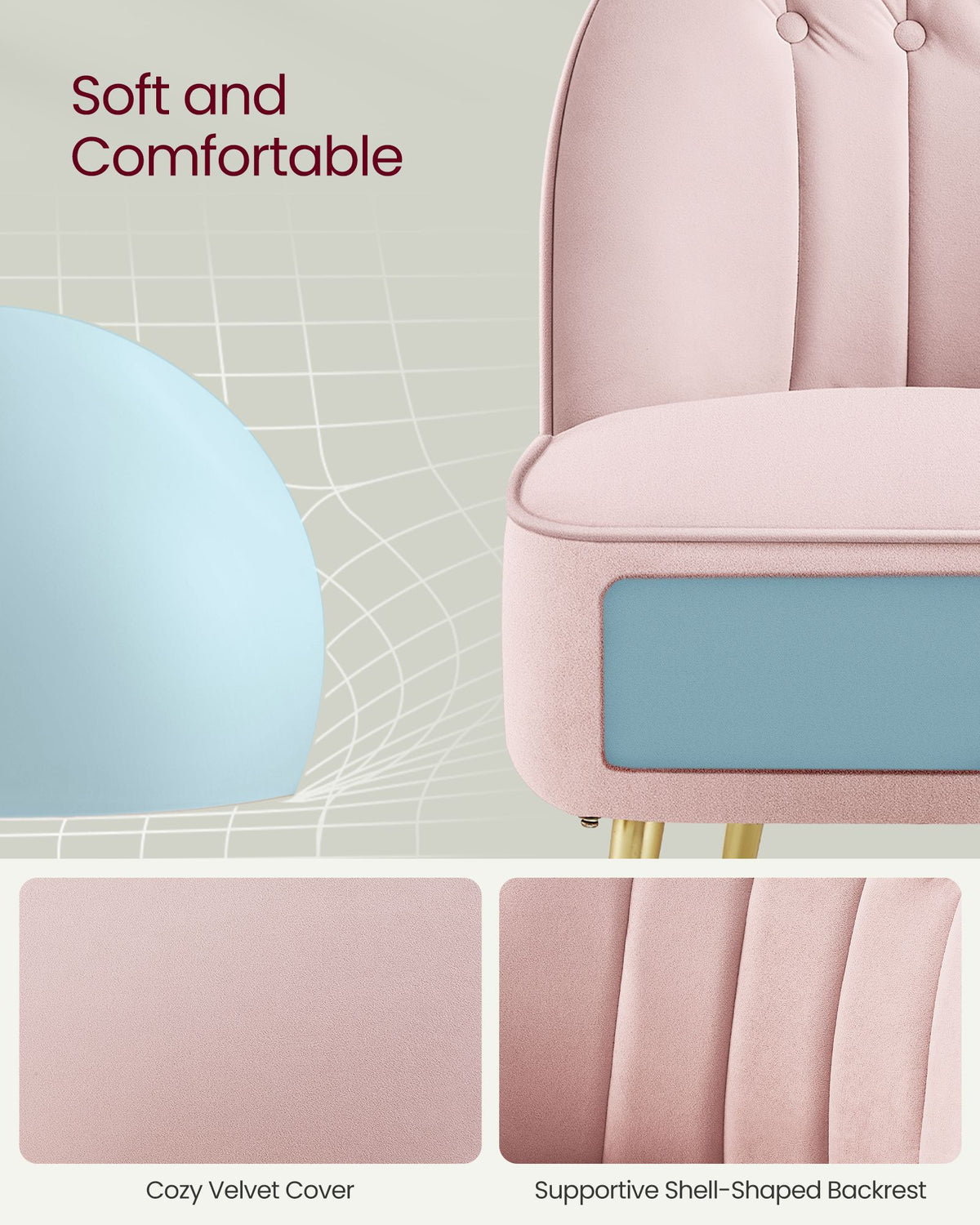 Accent Chair - Velvet Vanity Chair - Shell-Shaped Back - Metal Legs