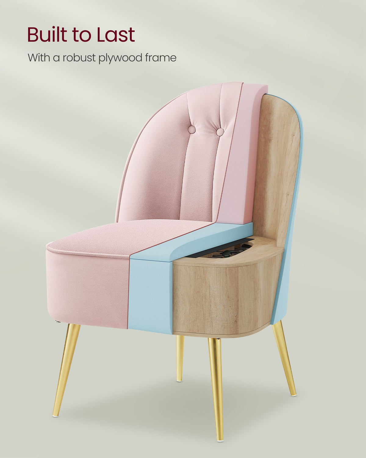 Accent Chair - Velvet Vanity Chair - Shell-Shaped Back - Metal Legs