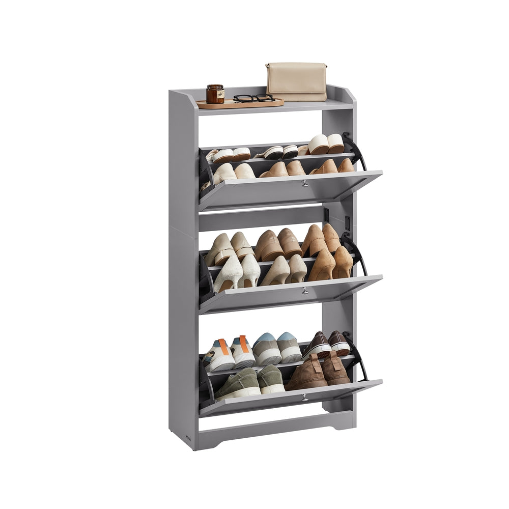 Shoe Cabinet - 3 Flip Drawers - 9.4 x 23.6 x 47.7 Inches - Dove Gray - Dove Gray